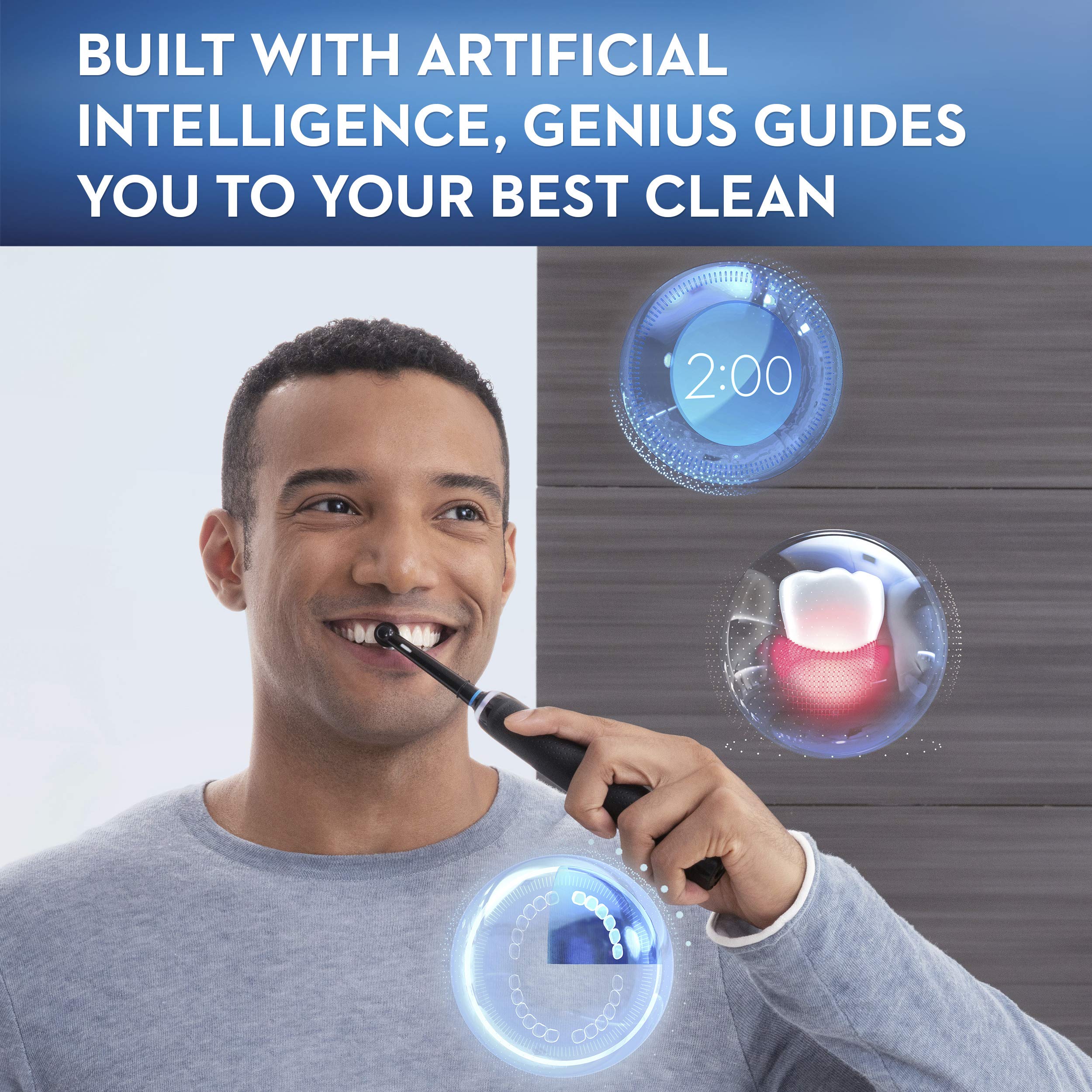 Oral-B GENIUS X Electric Toothbrush with 3 Replacement Brush Heads & Travel Case - Black | Professional Teeth Cleaning for Adults & Travel Use