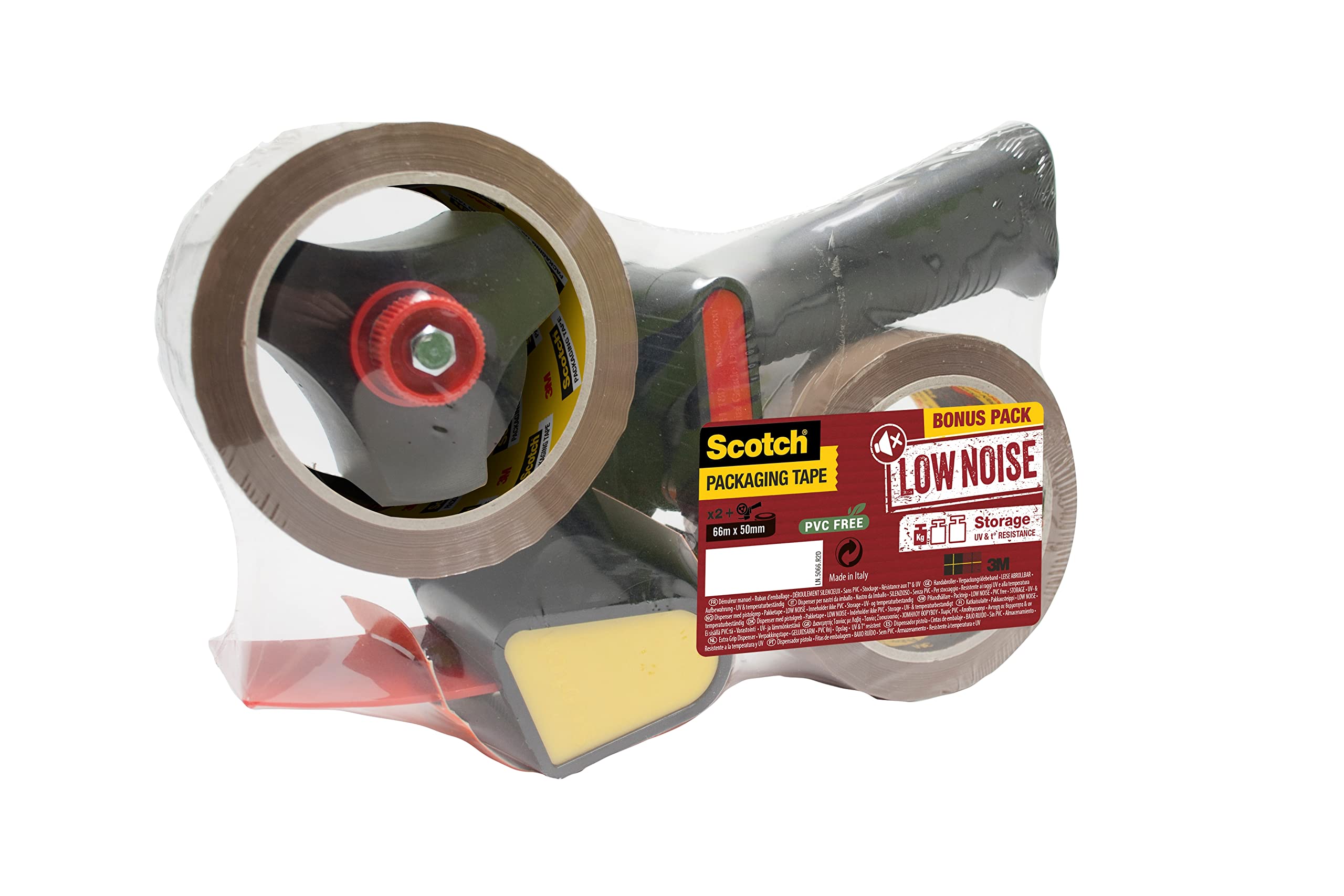 3M Scotch Heavy Duty Pistol Grip Tape Dispenser with 2 Rolls of 50mm x 66m Packaging Tape - One-Hand Operation for Easy Box Sealing | Perfect for Shipping, Moving & Storage Packaging Needs