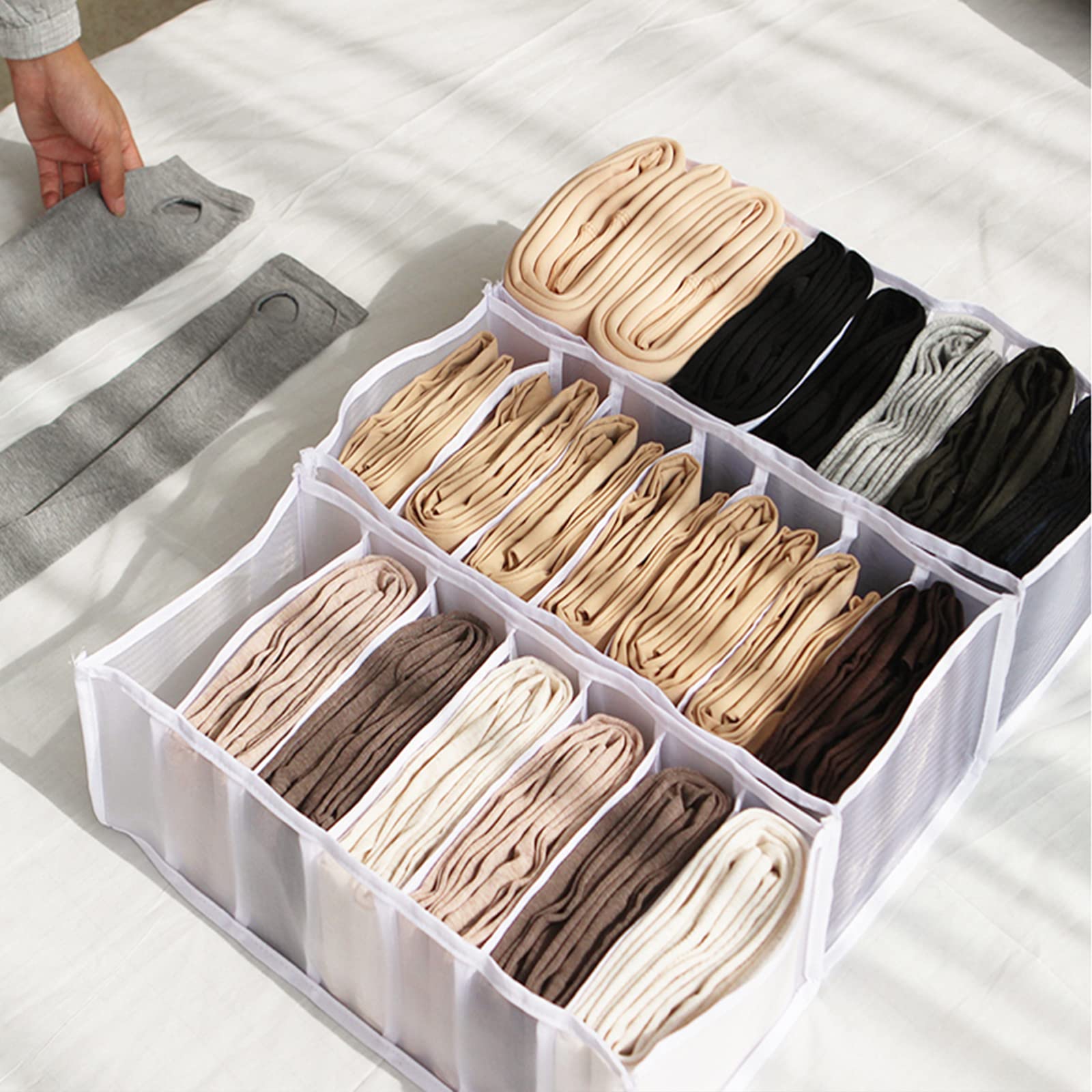 Dermasens Foldable Drawer Organizers for Clothes - Washable Wardrobe Storage Box with Jeans Compartment, Stackable Closet Organizer (Gray, 2-Pack for Leggings - 7 Grids) | Perfect for Bedroom, Closet & Dresser Organization