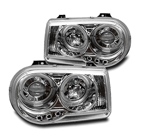 Chrome Dual Halo Projector Headlights for 2005-2010 Chrysler 300C - High Performance LED Headlamps with Angel Eyes for Enhanced Night Driving & Custom Car Styling