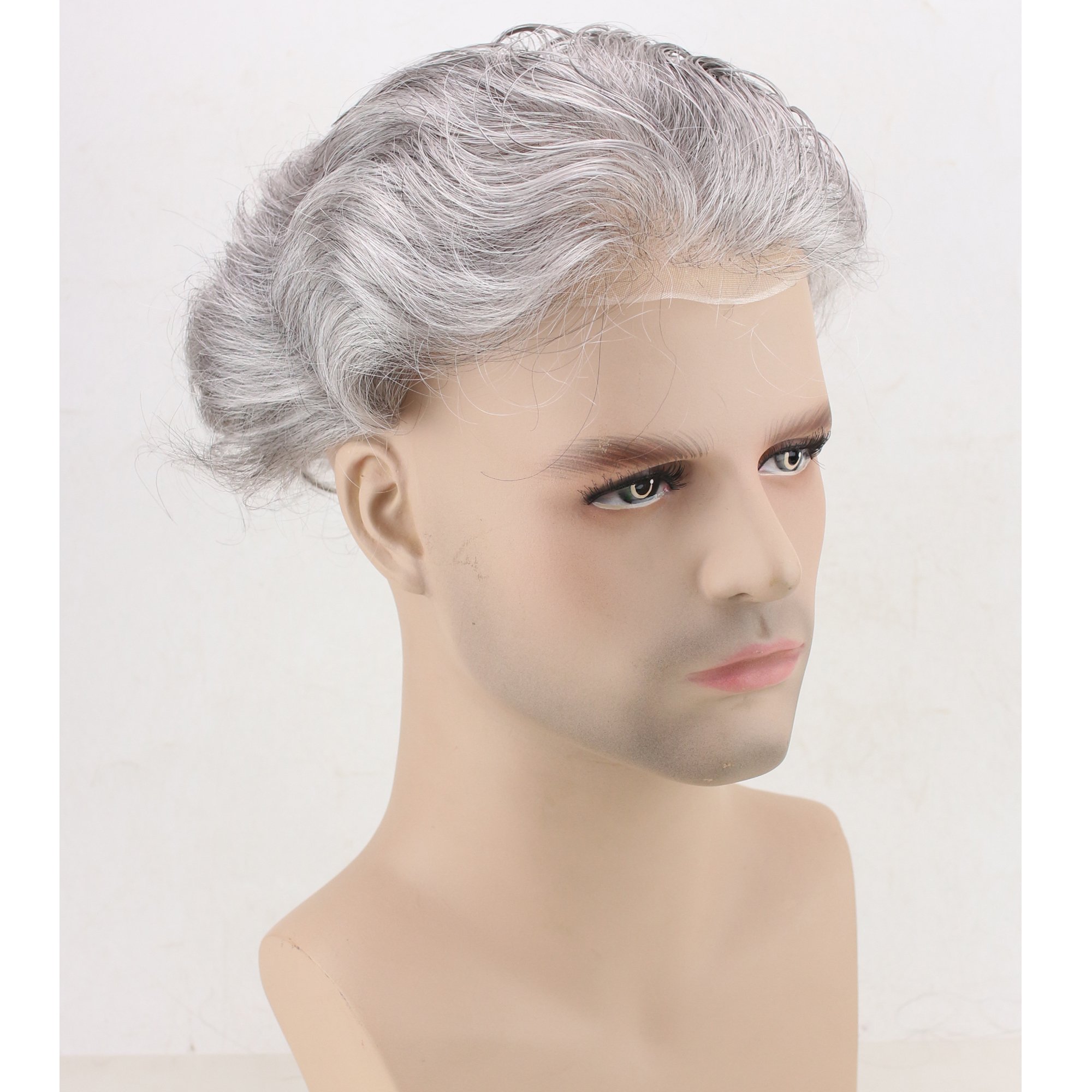 Dreambeauty Men's Toupee 10×8 Inch European Virgin Human Hair Blend (20% #1B Black Human Hair & 80% Silver Synthetic) - Soft Thin Skin Hair Replacement System with Monofilament Net & PU Base - Perfect for Daily Wear, Special Occasions & Hair Loss Solutions