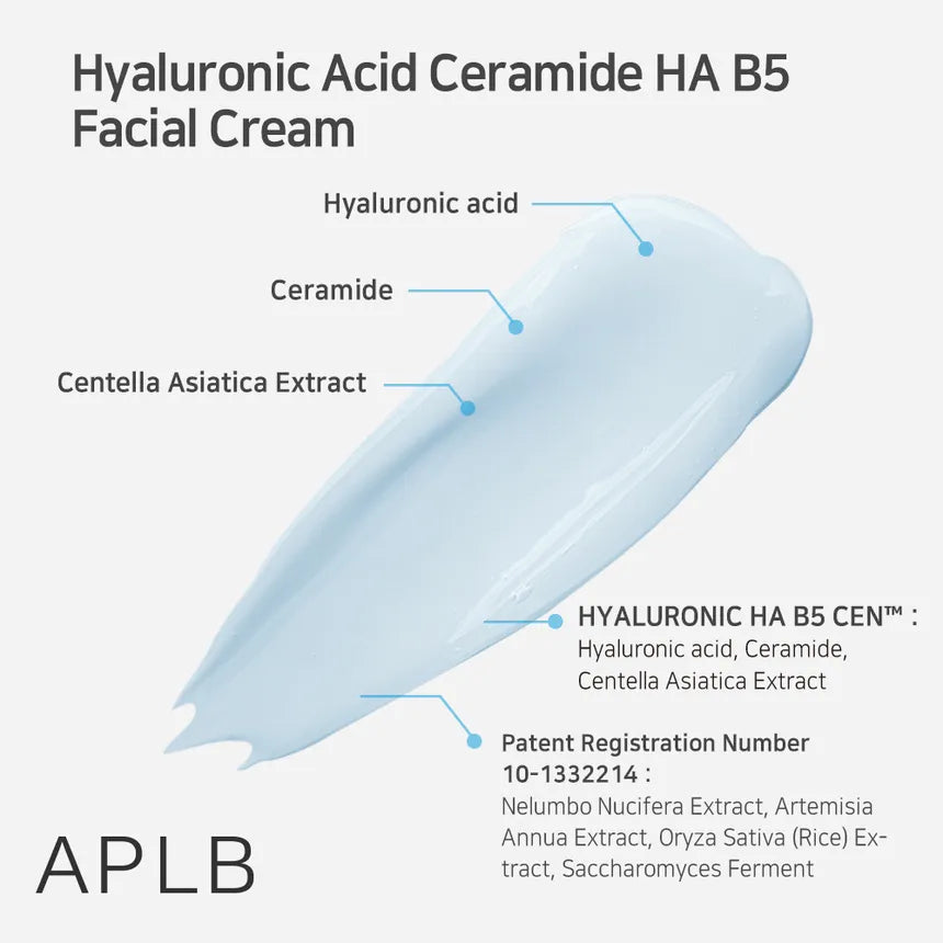 APLB Hyaluronic Acid Ceramide HA B5 Facial Cream 55ml - Deep Hydration & Anti-Aging Moisturizer for Dry & Sensitive Skin - Perfect for Daily Skincare Routine & Night Repair
