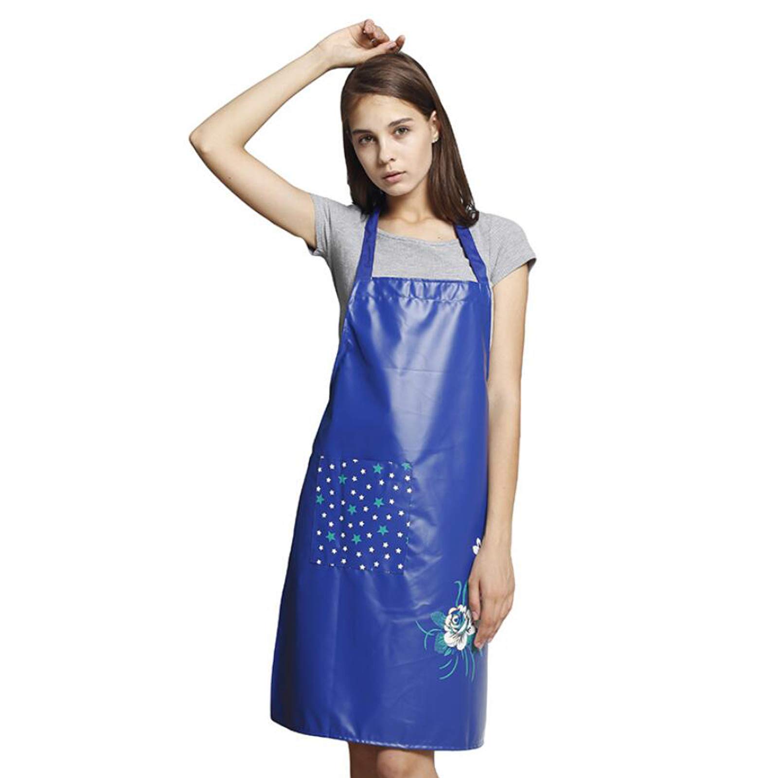 Waterproof PU Kitchen Apron for Women with Pockets - Oil & Stain Resistant Cooking, Baking & Washing Apron - Perfect for BBQ, Grilling & Dishwashing