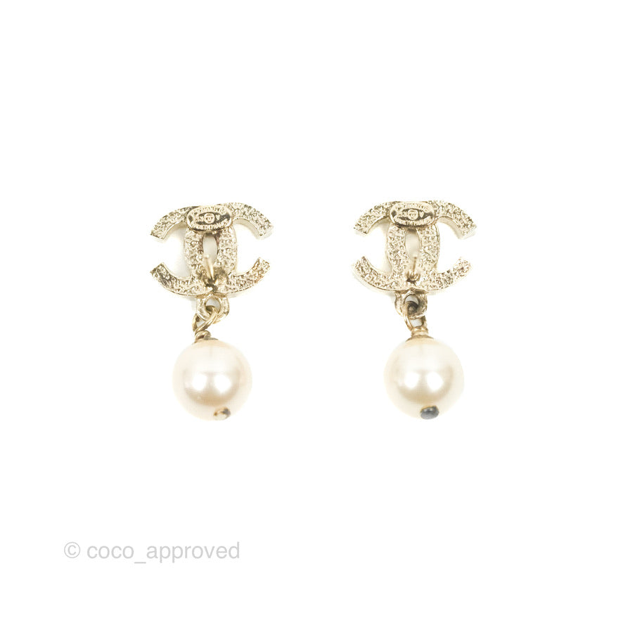 Chanel CC Pearl Drop Earrings in Gold - 13V Luxury Fashion Jewelry for Women | Perfect for Weddings, Parties & Special Occasions