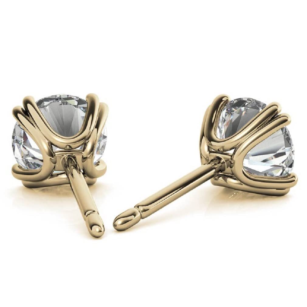 14K/18K Solid Yellow Gold Moissanite Stud Earrings for Women - 2.5 TCW Round Cut, Dual Prong Solitaire Diamond-Like Earrings - Bridal, Engagement & Anniversary Gift - Push/Screw Back Closure - Perfect for Weddings, Parties & Everyday Elegance