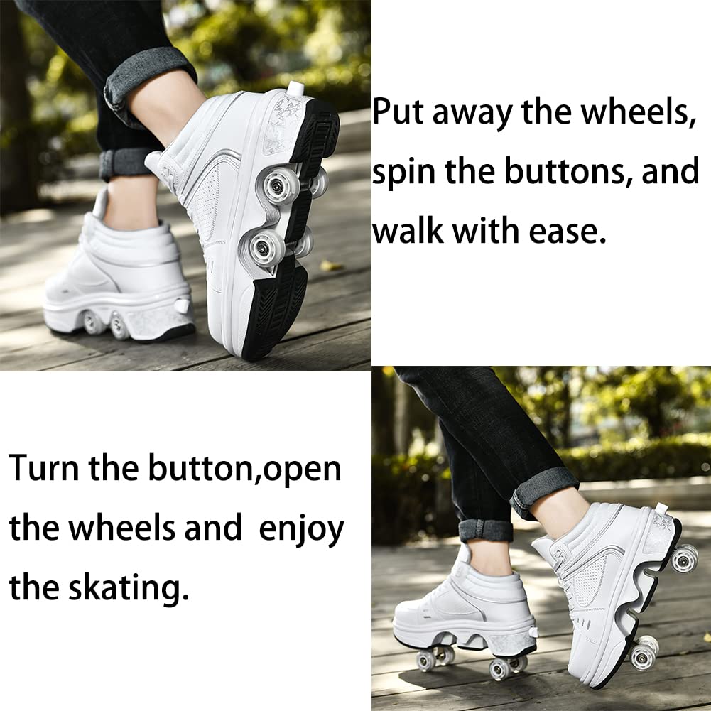 2-in-1 Roller Skates & Sneakers for Men Women - Retractable Wheel Shoes for Outdoor Fun, Fitness & Commuting - Perfect for Skating, Walking & Urban Travel