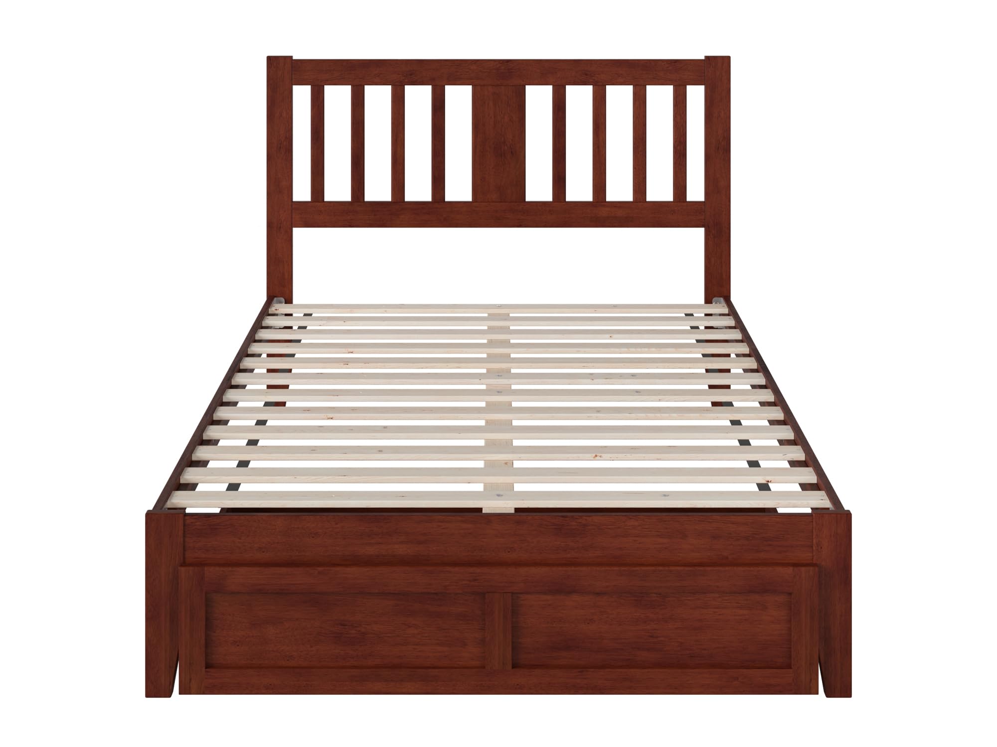 AFI Tahoe Full Size Platform Bed Frame with Foot Drawer Storage & USB Charging Station - Solid Walnut Wood - Modern Bedroom Furniture for Small Spaces & Studio Apartments