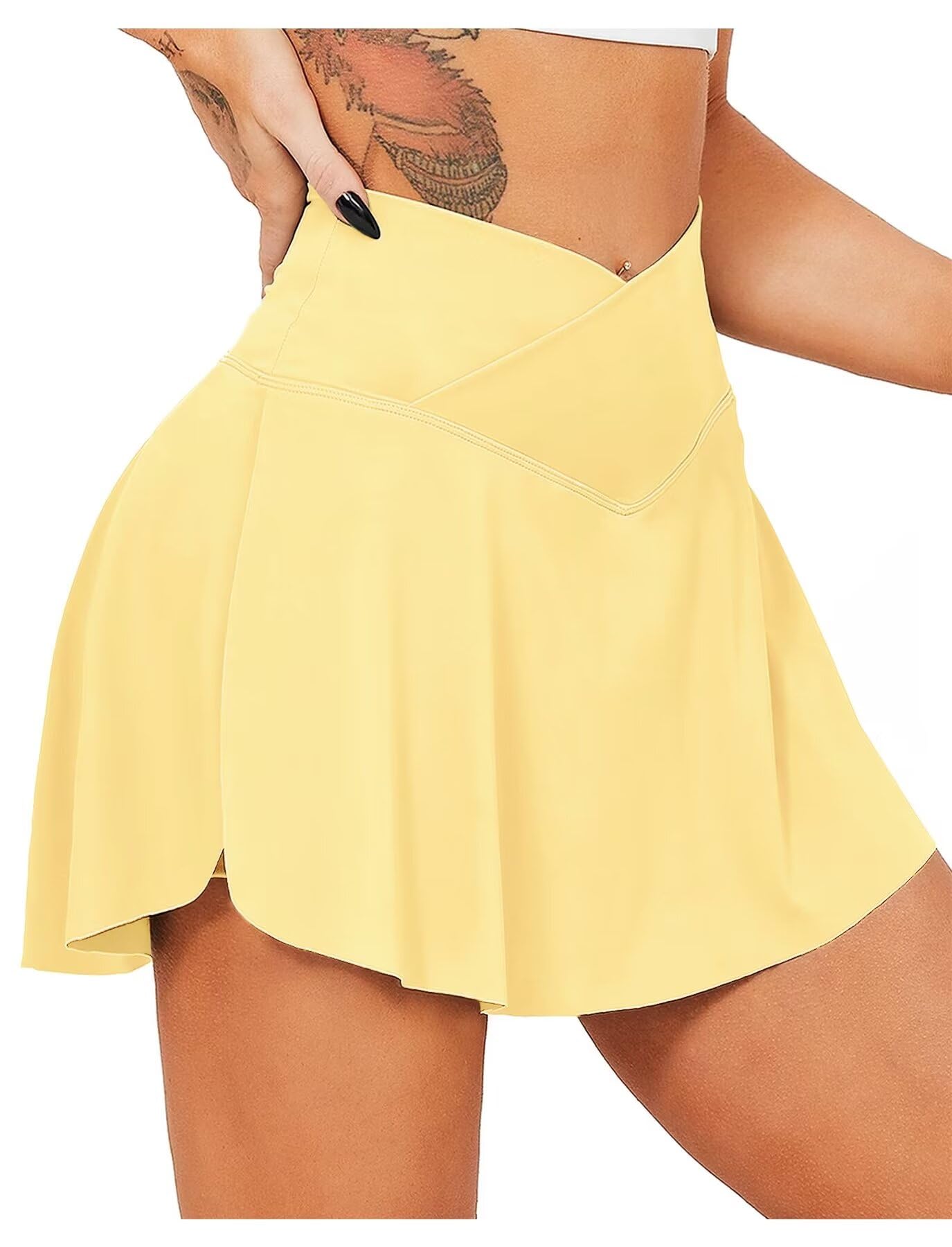 TZLDN Women's High Waisted Tennis Skirt with Built-in Shorts & Pockets - Pleated Crossover Athletic Skort for Workout, Golf, Running & Casual Wear