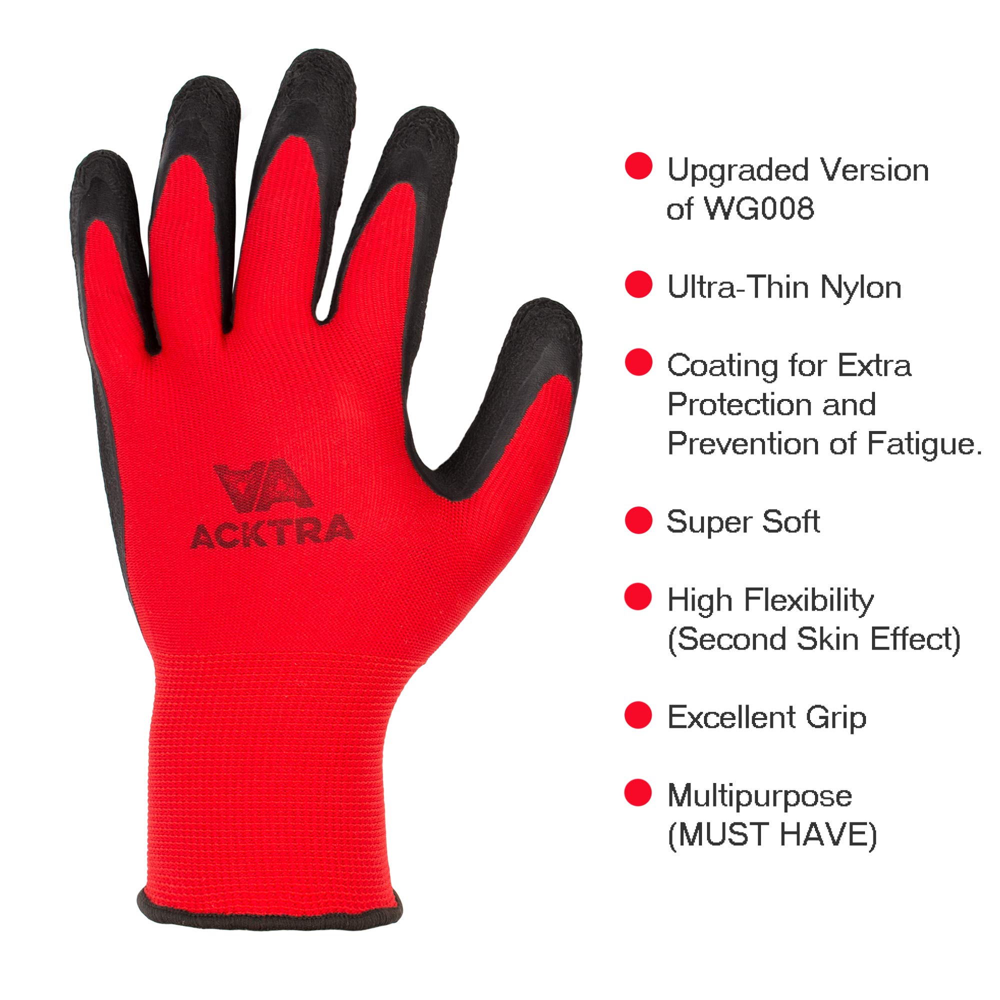 Crinkle Rubber Coated Safety Work Gloves - Heavy Duty Grip, Cut Resistant, Bulk Pack (WG009 RB) - Ideal for Construction, Gardening, Warehouse & DIY Projects