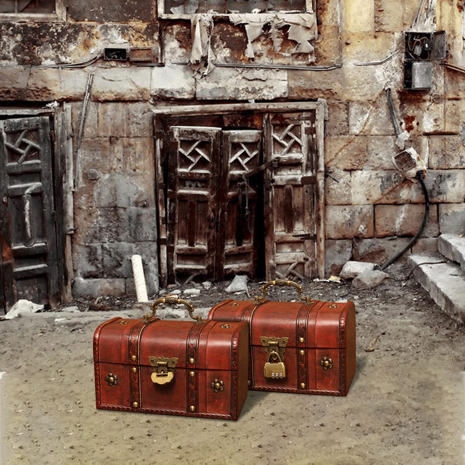 Handcrafted Pirate Treasure Chest with Iron Lock - Wood & Leather Decorative Storage Box for Home Decor | Perfect for Jewelry, Keepsakes & Themed Parties