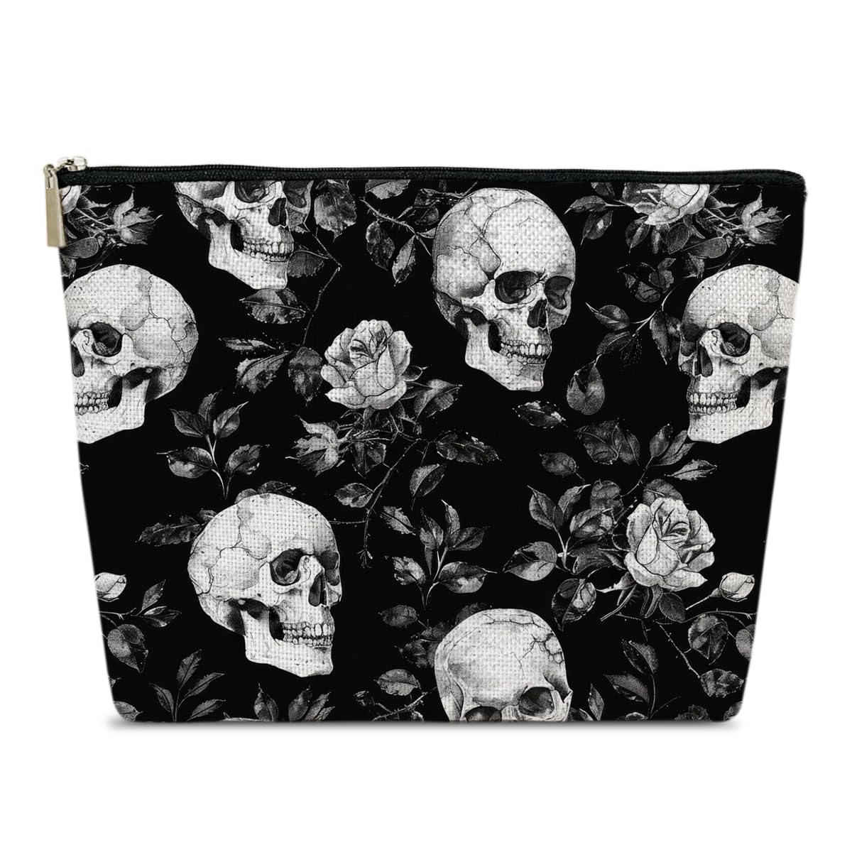 Gothic Skeleton Makeup Bag for Women - Halloween Floral Skull Cosmetic Bag with Rose Design, Spooky Purse Gift for Halloween Party & Cosplay Accessories