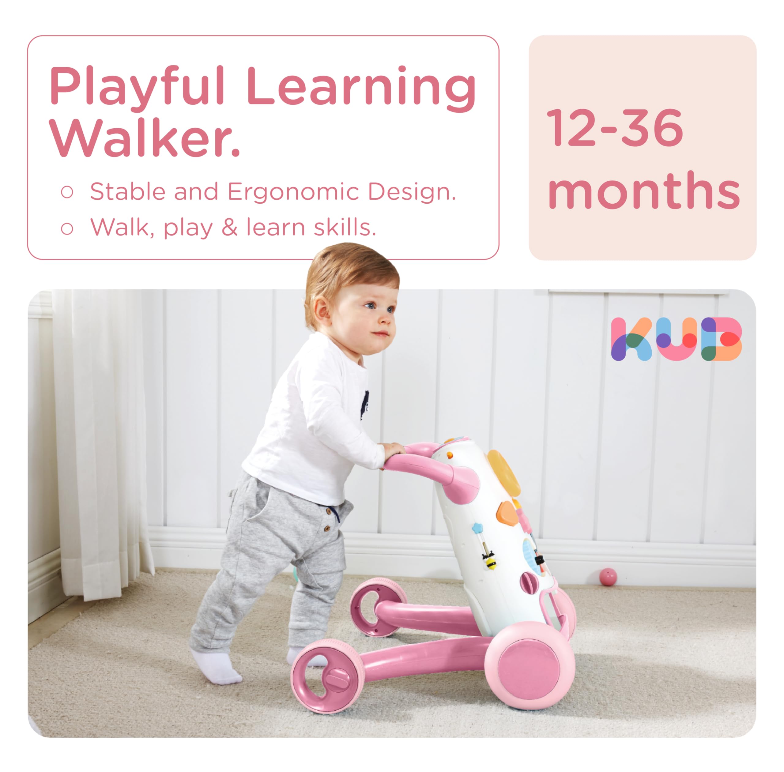 Montessori Baby Walker Toy for Toddlers - Interactive Push Toy with Soft Music & Lights, Adjustable Speed & Non-Slip Wheels | Educational Learning Activity Center for Early Childhood Development | Perfect for Home, Daycare & Preschool Playtime