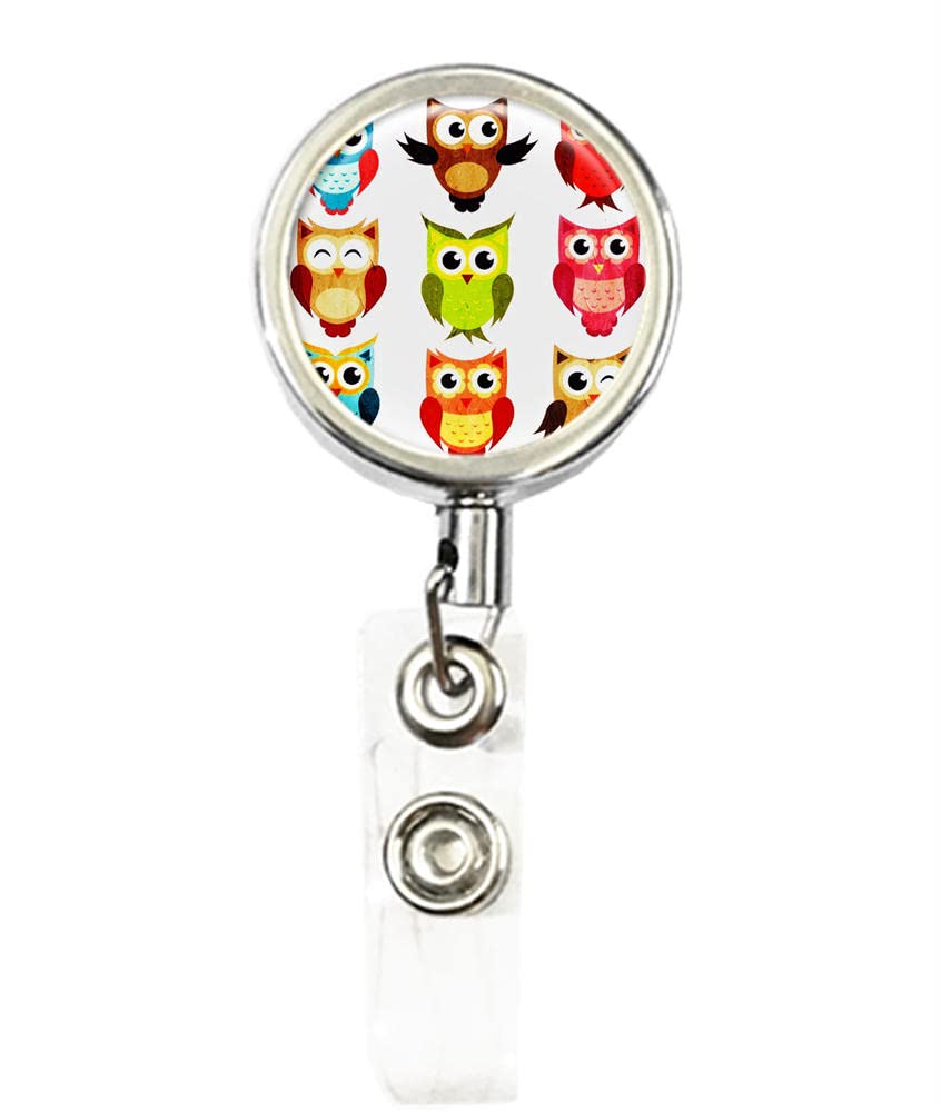 Cute Owl Retractable ID Badge Holder with Belt Clip for Work & School