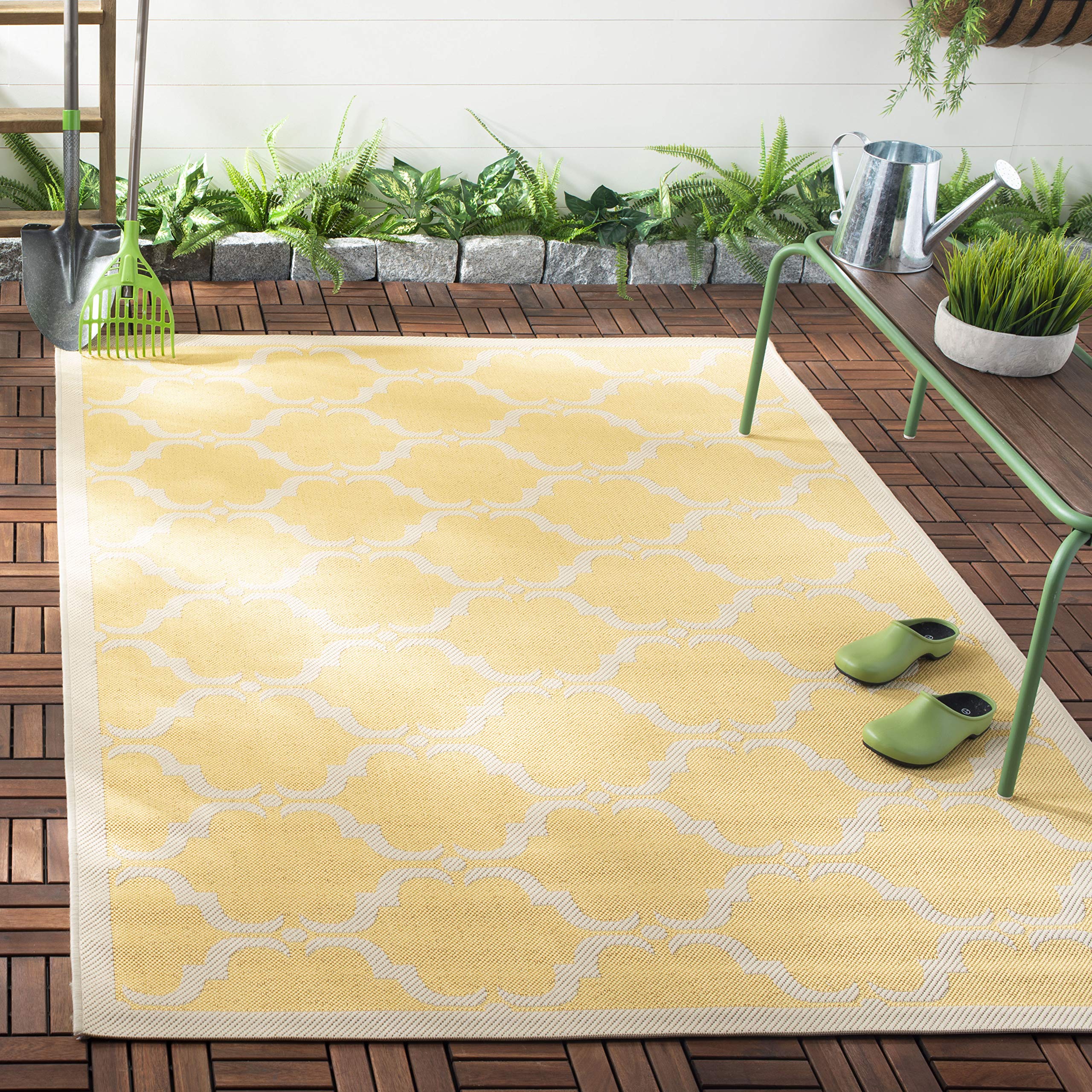 SAFAVIEH Courtyard Collection 9' x 12' Yellow & Beige Trellis Design Non-Shedding Easy Care Indoor Outdoor Washable Area Rug - Perfect for Patio, Backyard, Mudroom, Living Room & Bedroom (CY6009-316)