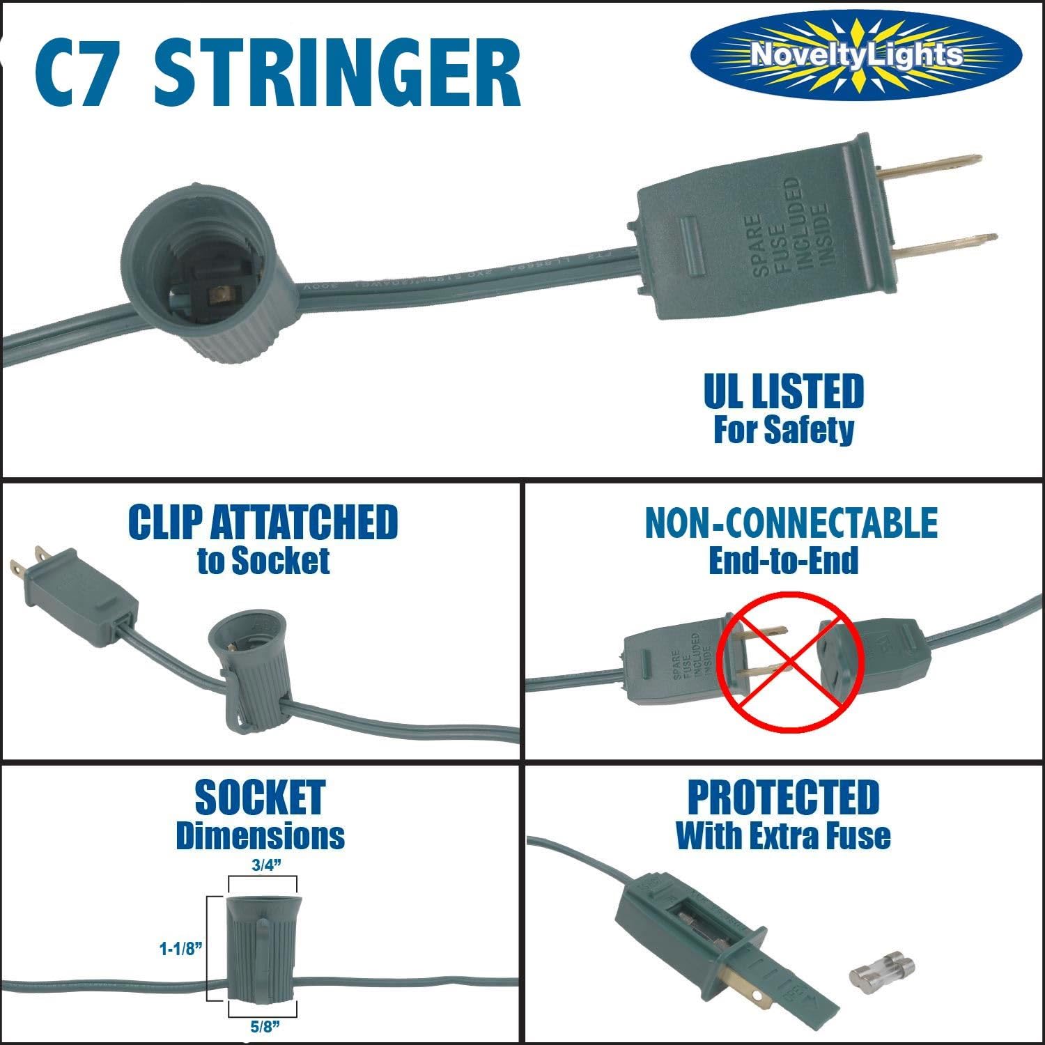 100 Foot C7 Outdoor String Lights - Christmas & Patio Decorative Lighting with Candelabra Base (C7/E12) - 12