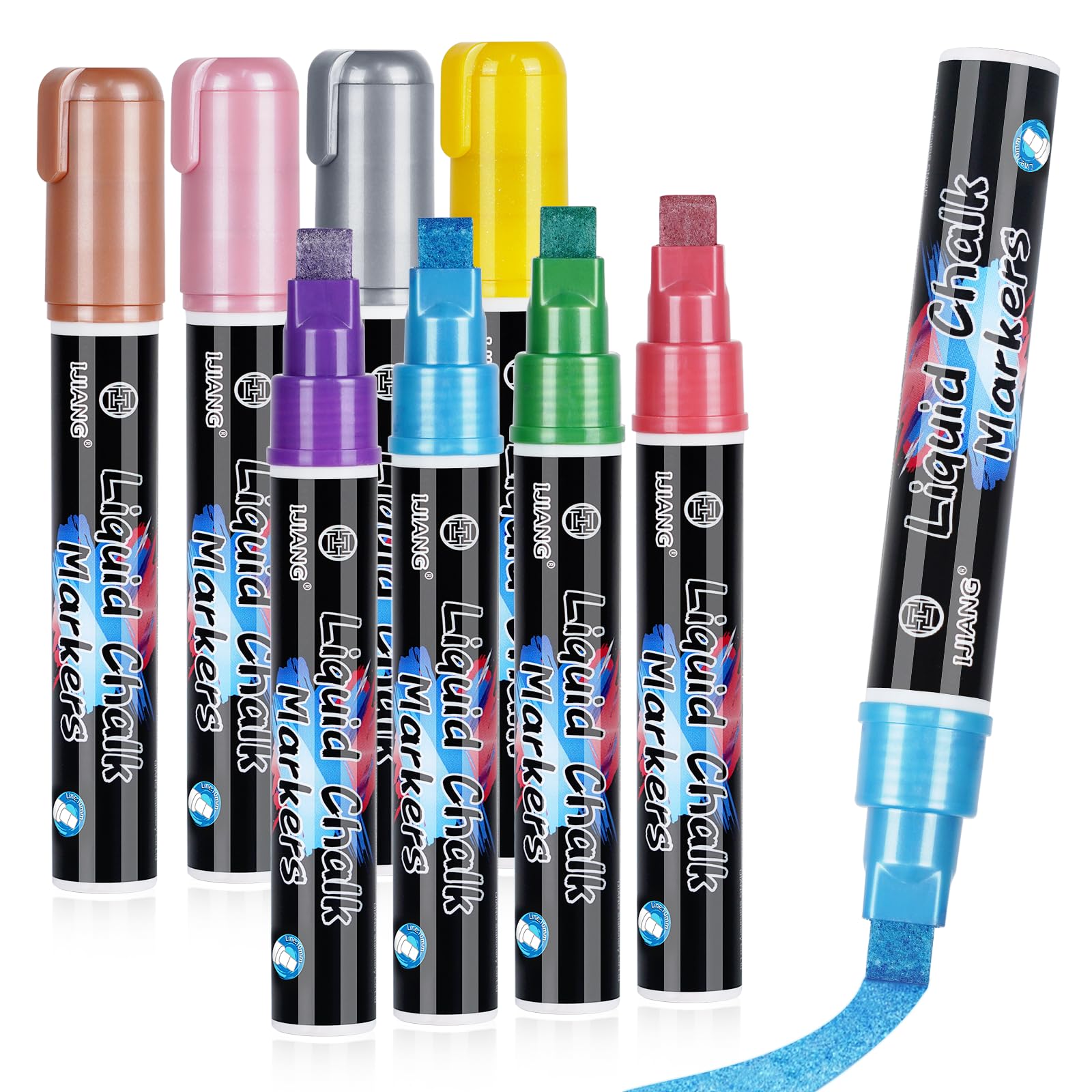 Washable Metallic Liquid Chalk Markers for Car Glass - Dry & Wet Erasable, 10mm 3-in-1 Tip, Non-Toxic Dust-Free Chalkboard Markers (8 Colors) - Perfect for Windows, Mirrors, Glassware & DIY Projects