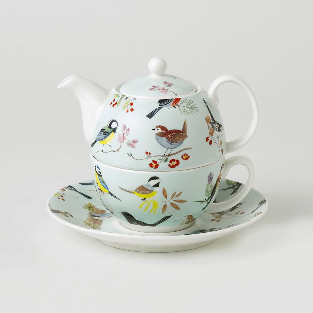 Roy Kirkham ER30144 Elegant Tea for One Teapot Set with Cup & Saucer - Bird Song Design, Perfect for Afternoon Tea, Gifts & Home Decor