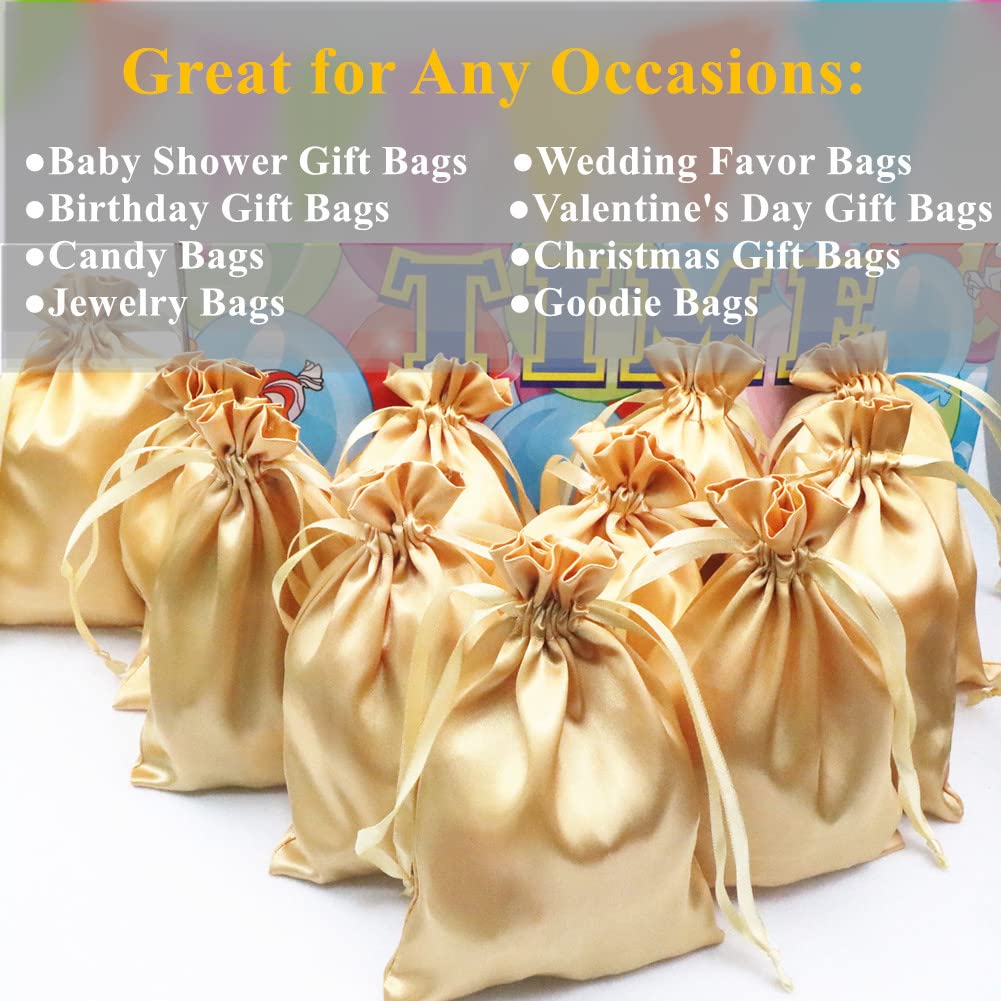35 Pack 5x7 Inch Satin Drawstring Gift Bags - Premium Silk Jewelry Pouches, Party Favor Bags for Christmas, Weddings & Special Occasions (Gold) - Perfect for Jewelry, Cosmetics, Wedding Favors & Holiday Gifts