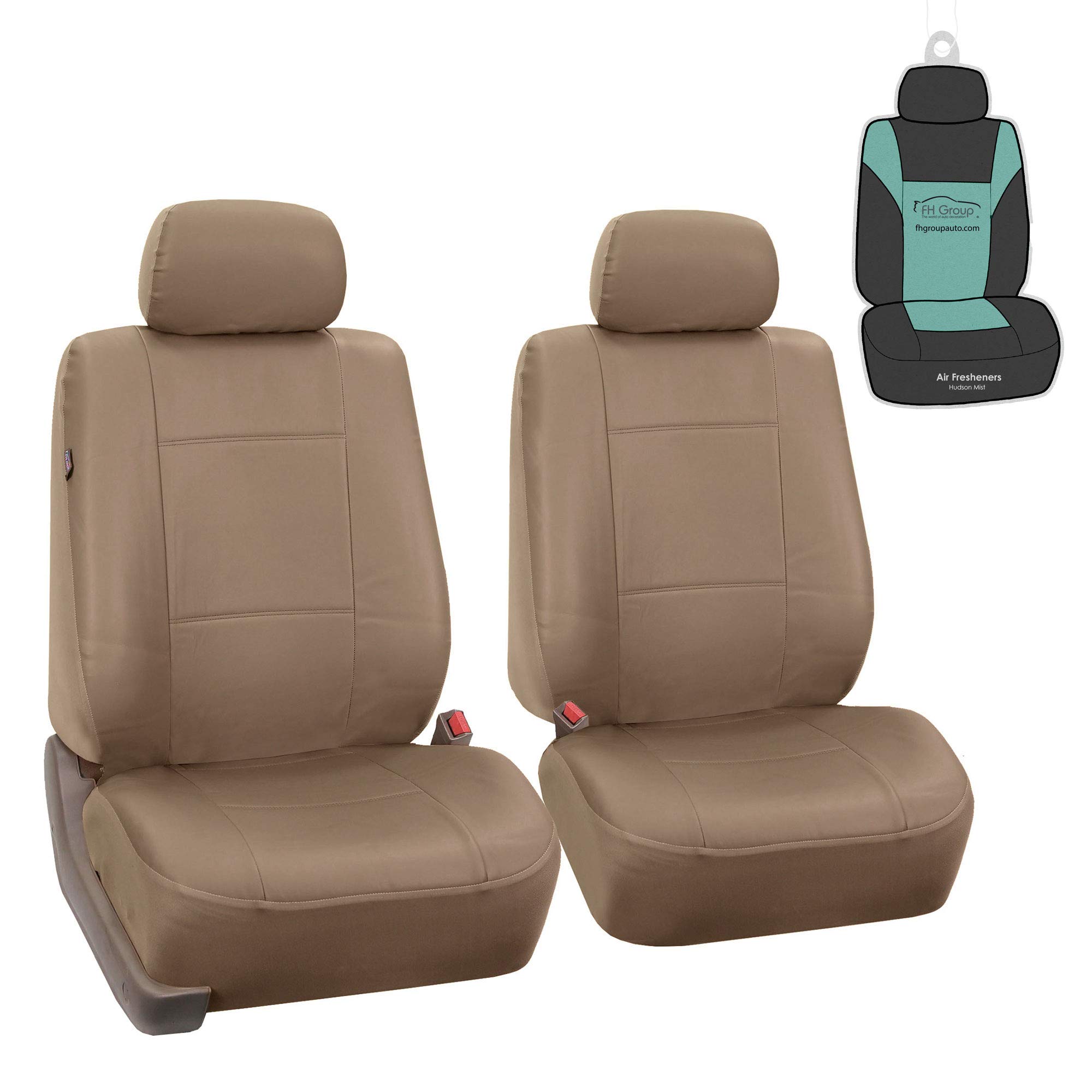 FH Group Classic PU Leather Car Seat Covers Set - Airbag Compatible, Universal Fit for Cars, Trucks & SUVs (Solid Tan) | Premium Protection & Style for Daily Commute, Road Trips & Family Outings