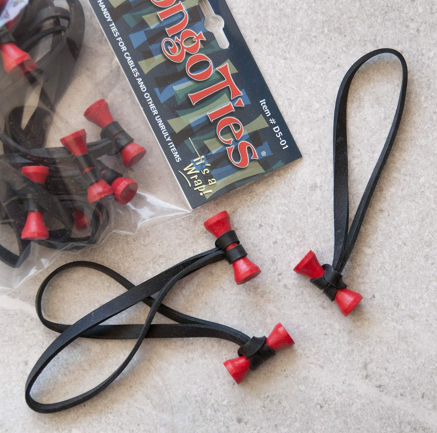 10 Pack Red & Black Lava Bongo Ties Style-D | Natural Rubber & Bamboo Professional Cable Ties | Handy Organizer for Wires, Cords, Home Office & Electronics Accessories