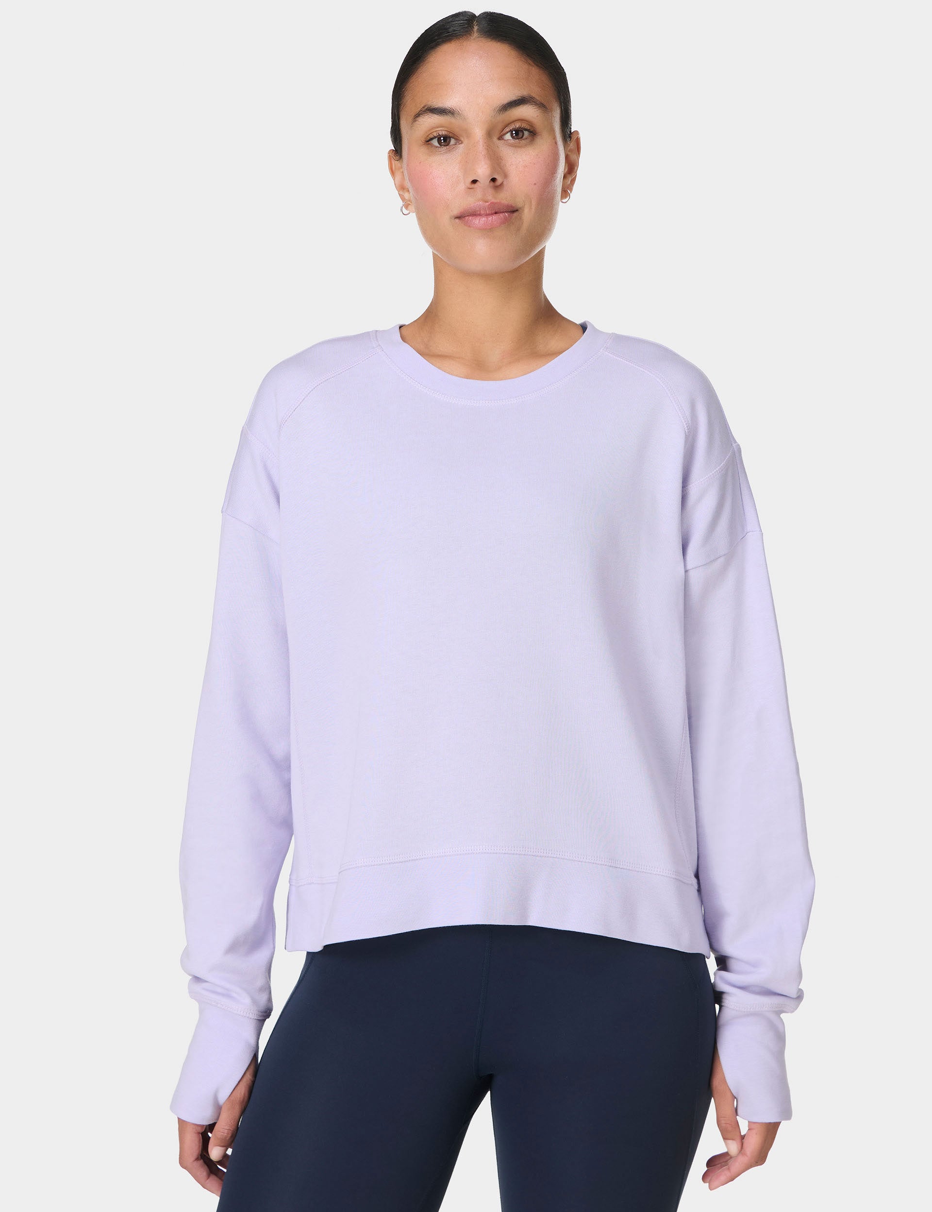 After Class Crop Sweatshirt for Women - Heather Purple Comfort Fit Pullover - Perfect for Casual Wear, Gym, and Street Style Fashion