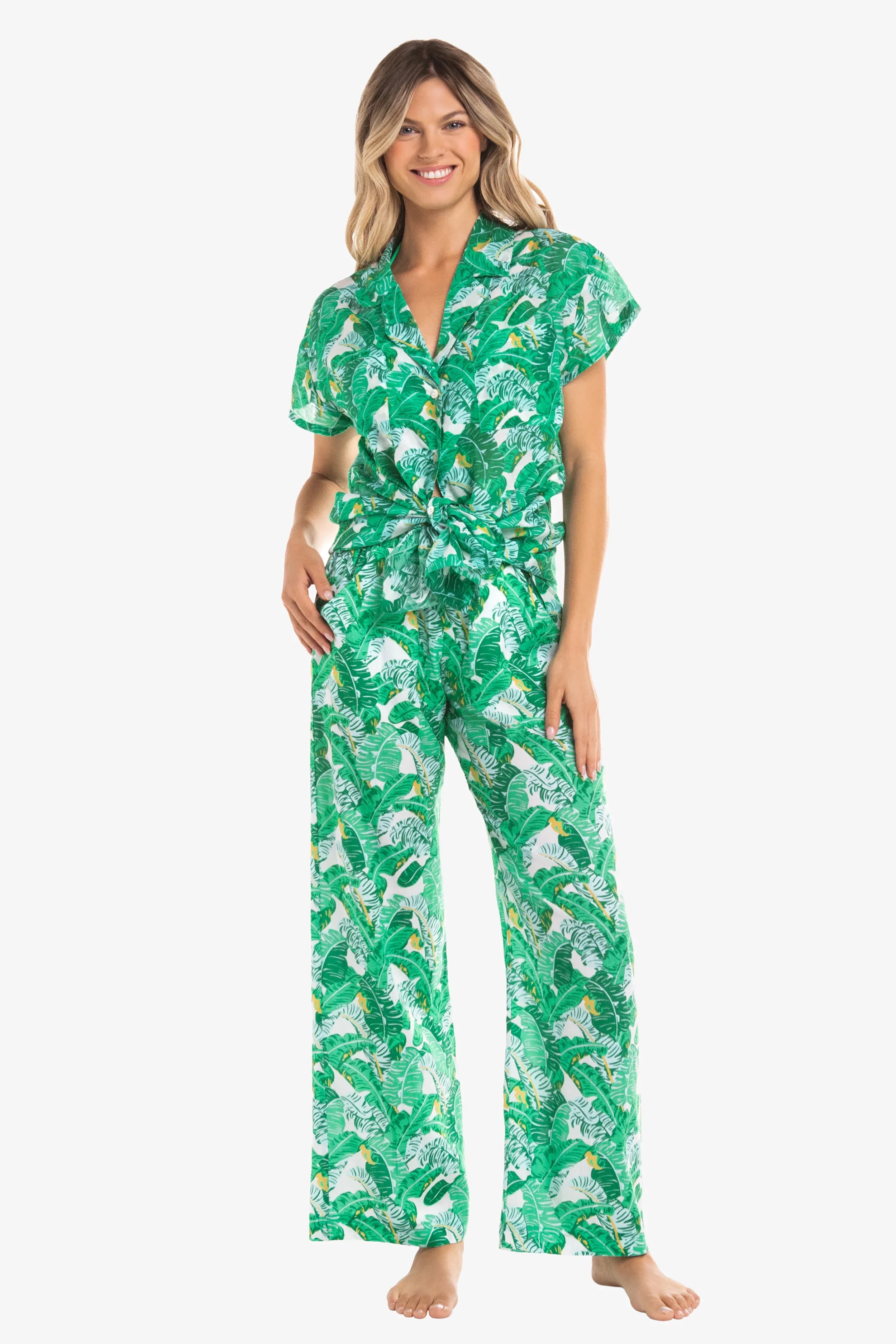 Lauren Pants for Women - Stylish Banana Leaf Print High Waisted Trousers | Perfect for Casual Wear, Office Outfits & Summer Vacations
