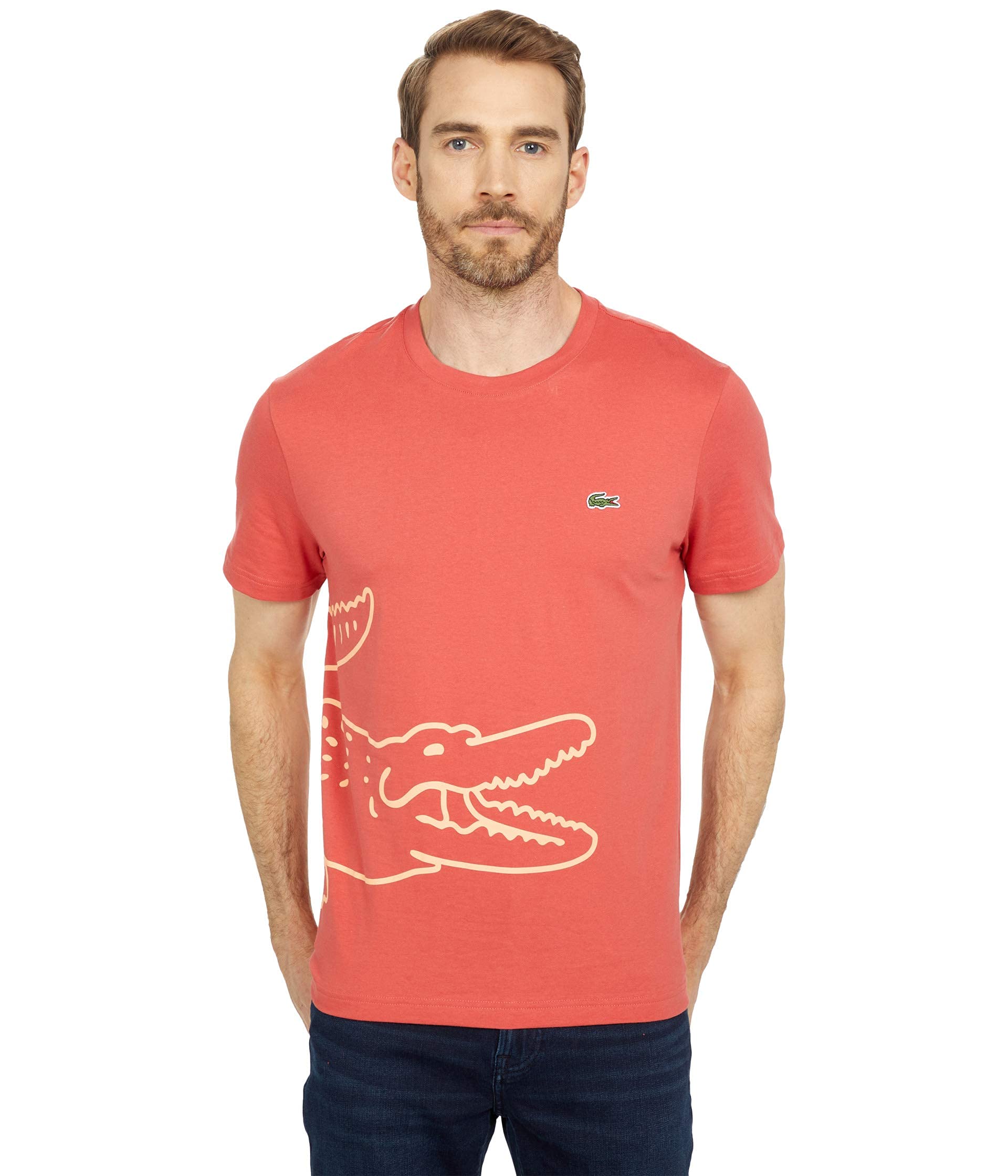 Lacoste Men's Short Sleeve Wrap Around Big Croc Graphic T-Shirt - Casual Summer Cotton Tee for Streetwear & Everyday Outfits