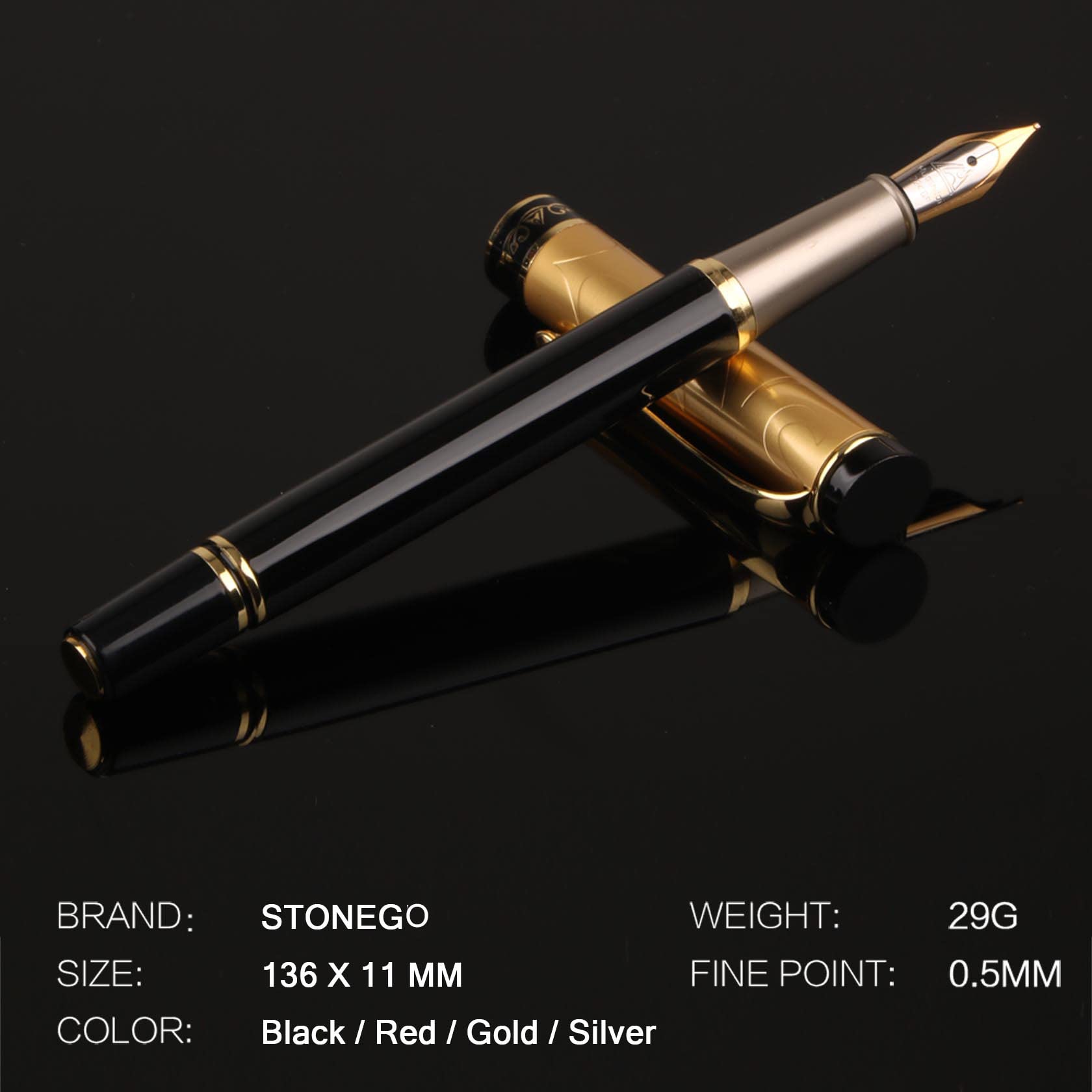 STONEGO 0.5mm Medium Nib Metal Calligraphy Fountain Pen - Smooth Writing & Drawing - Premium Executive Business Gift for Men & Women - Ideal for School, Office, Professionals & Journaling (Gold) - Perfect for Signing Documents, Creative Lettering & Elegant Note Taking
