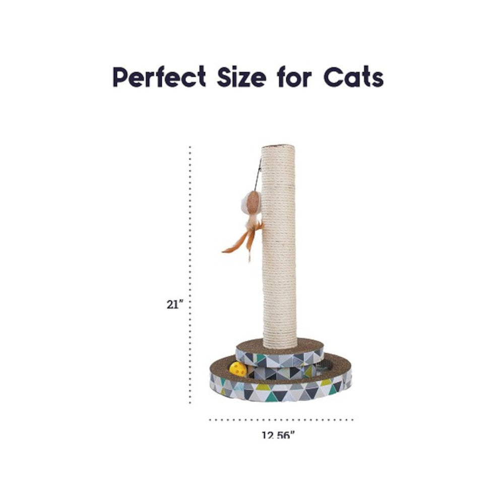 Interactive Cat Scratcher Tower with Play Track - Durable Scratching Post for Indoor Cats - Perfect for Playtime, Exercise & Stress Relief