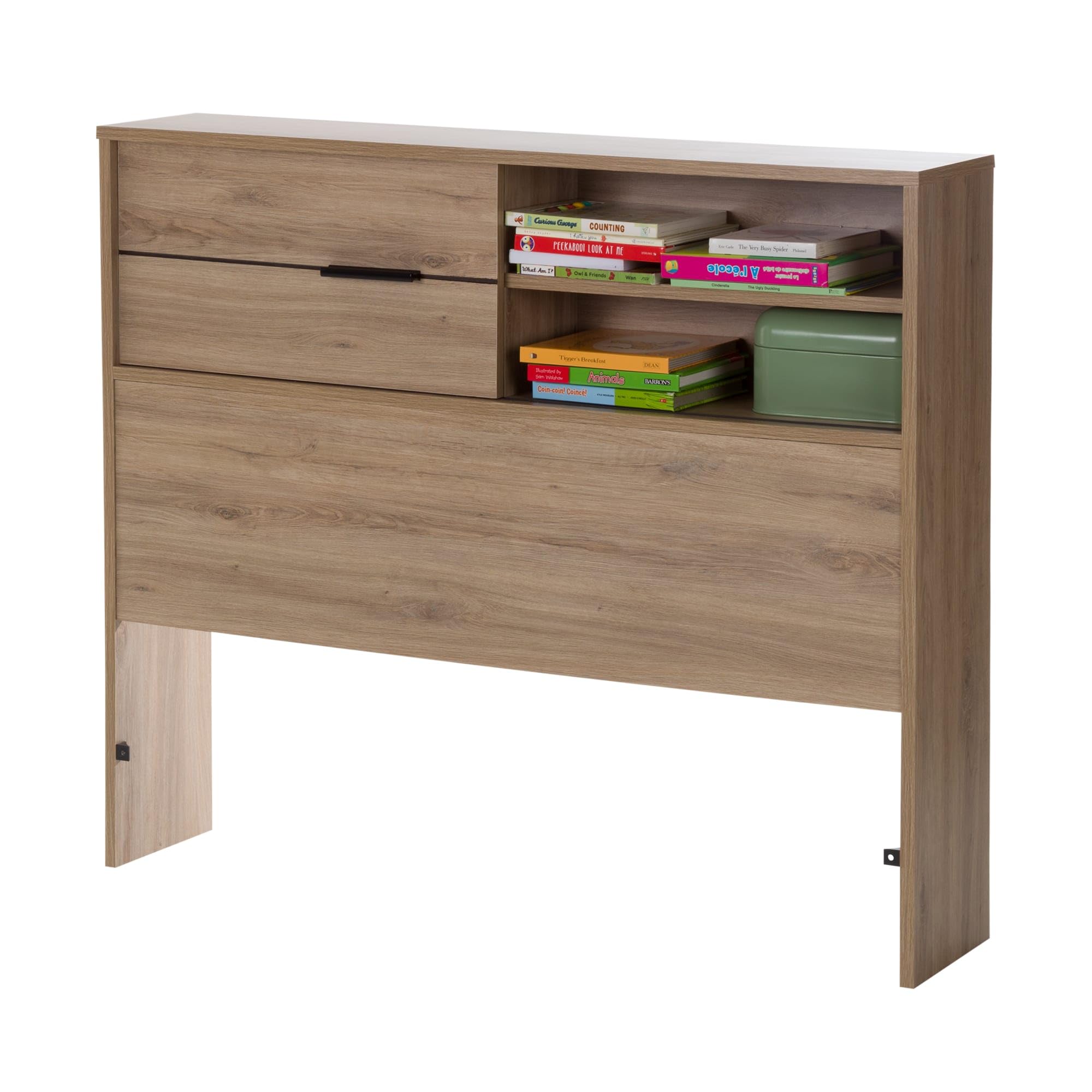 South Shore Fynn Twin Size Headboard with Storage - Rustic Oak Finish for Bedroom Organization & Space Saving