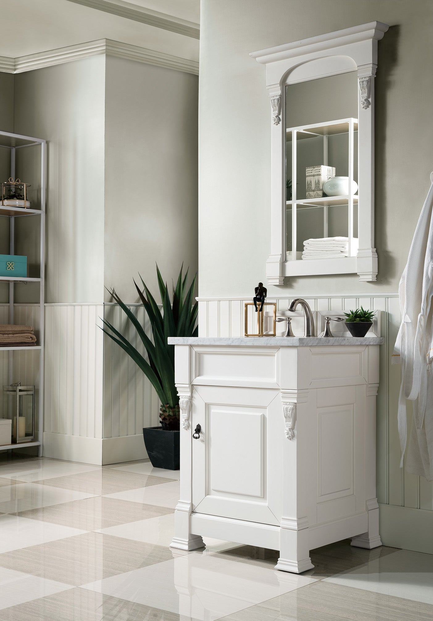 Brookfield 26 Inch Single Bathroom Vanity Set with Bright White Finish & 3CM Carrara Marble Countertop - Perfect for Modern Bathroom Remodeling and Small Space Design