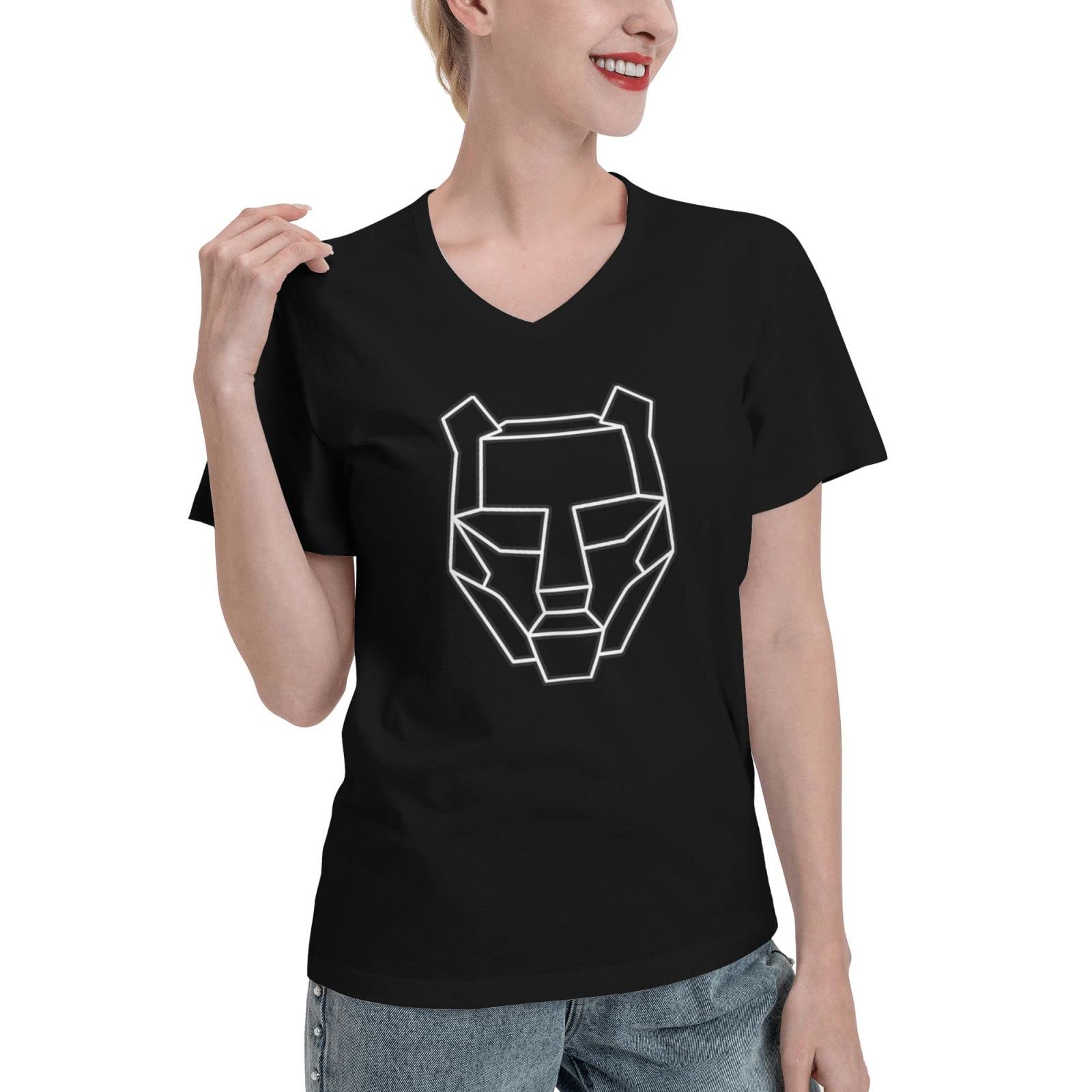 Black Tiger Sex Machine Women's V-Neck Cotton T-Shirt - Soft Casual Tee for Concerts, Gaming & Streetwear Fashion