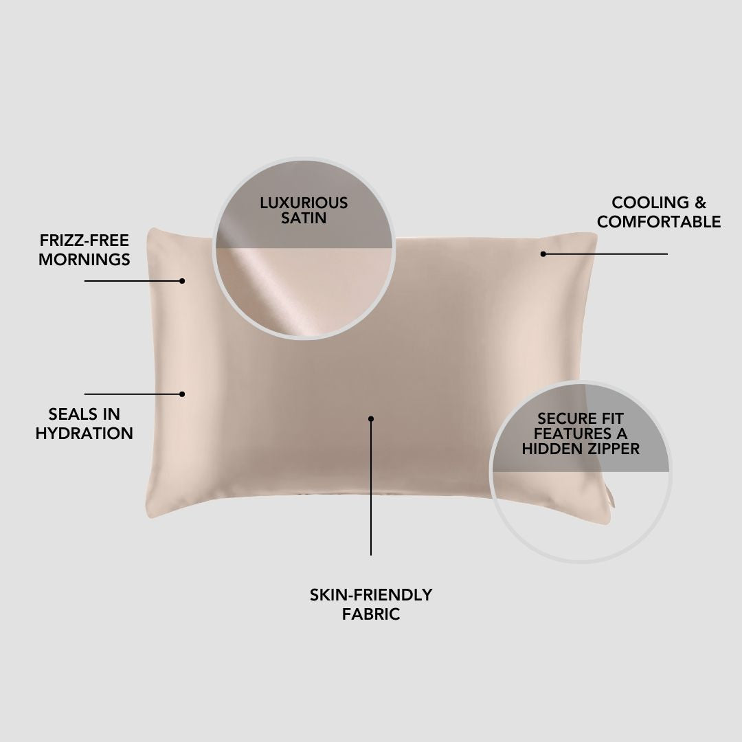 Silk Satin Pillowcase for Hair Protection - Anti-Frizz & Smooth Hair Care - Perfect for Sleeping, Travel & Home Use