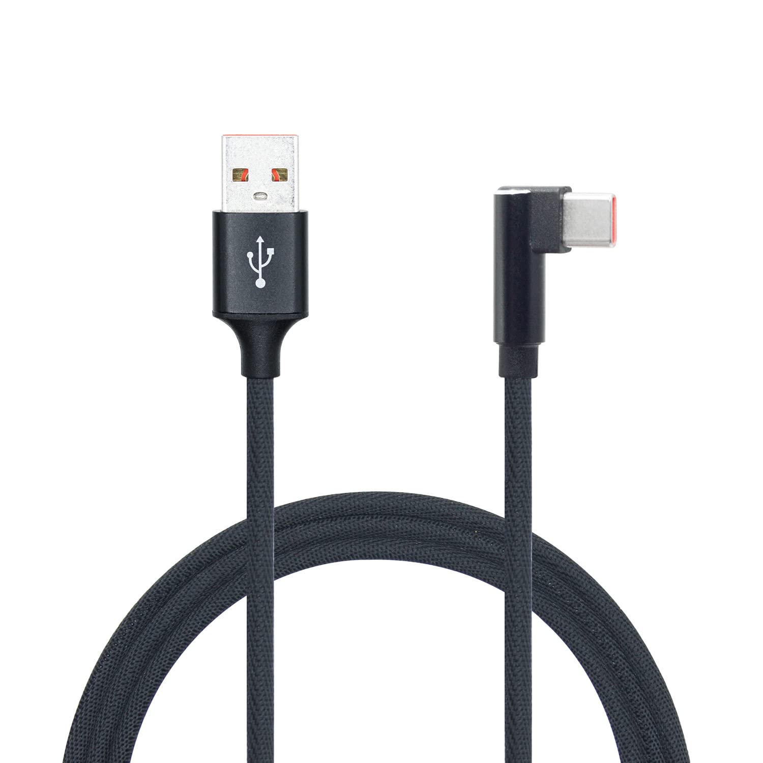 90 Degree Right Angle USB A to USB C Cable 3.3ft, 66W 6A Fast Charging & Data Sync Braided Nylon Cable for Samsung Galaxy, Huawei, iPhone 15, iPad Pro - Perfect for Gaming, Car Charging & Bedside Use