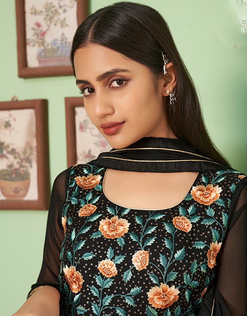 Elegant Black Palazzo Style Suit in Georgette Fabric - Perfect for Office Wear, Evening Events & Special Occasions