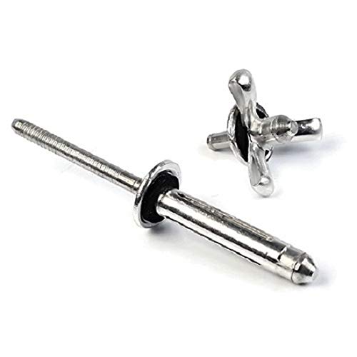 Tri-Fold Exploding Pop Rivets 5/32 x 5/16 Grip (5-5) Aluminum Shaveable Head Blind Rivets with Sealing Washer - Pack of 100 for Metal Fabrication, Automotive Repair & DIY Projects
