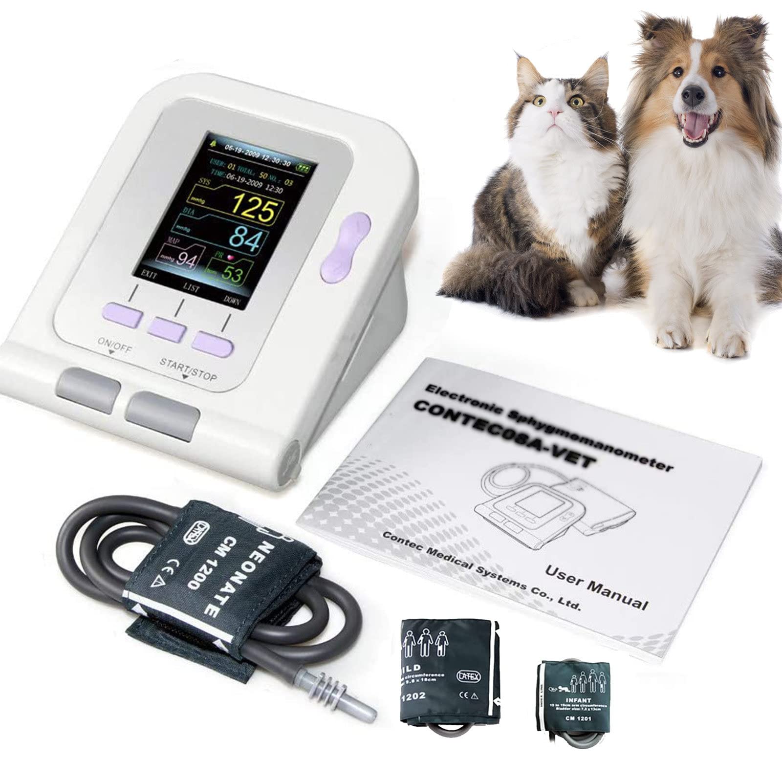 08A-Vet Digital Veterinary Blood Pressure Monitor - Automatic Upper Arm BP Monitor for Dogs, Cats & Pets | Accurate Animal Care Equipment with 3 Cuffs | Perfect for Vet Clinics, Home Pet Care & Emergency Use