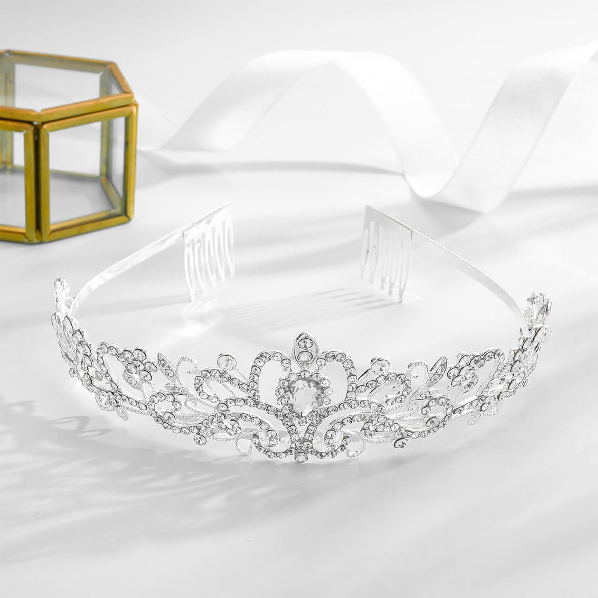 Sparkling Silver Tiara Crown with Comb - Rhinestone Bridal Headpiece for Women | Wedding, Prom, Pageant & Princess Costume Accessory
