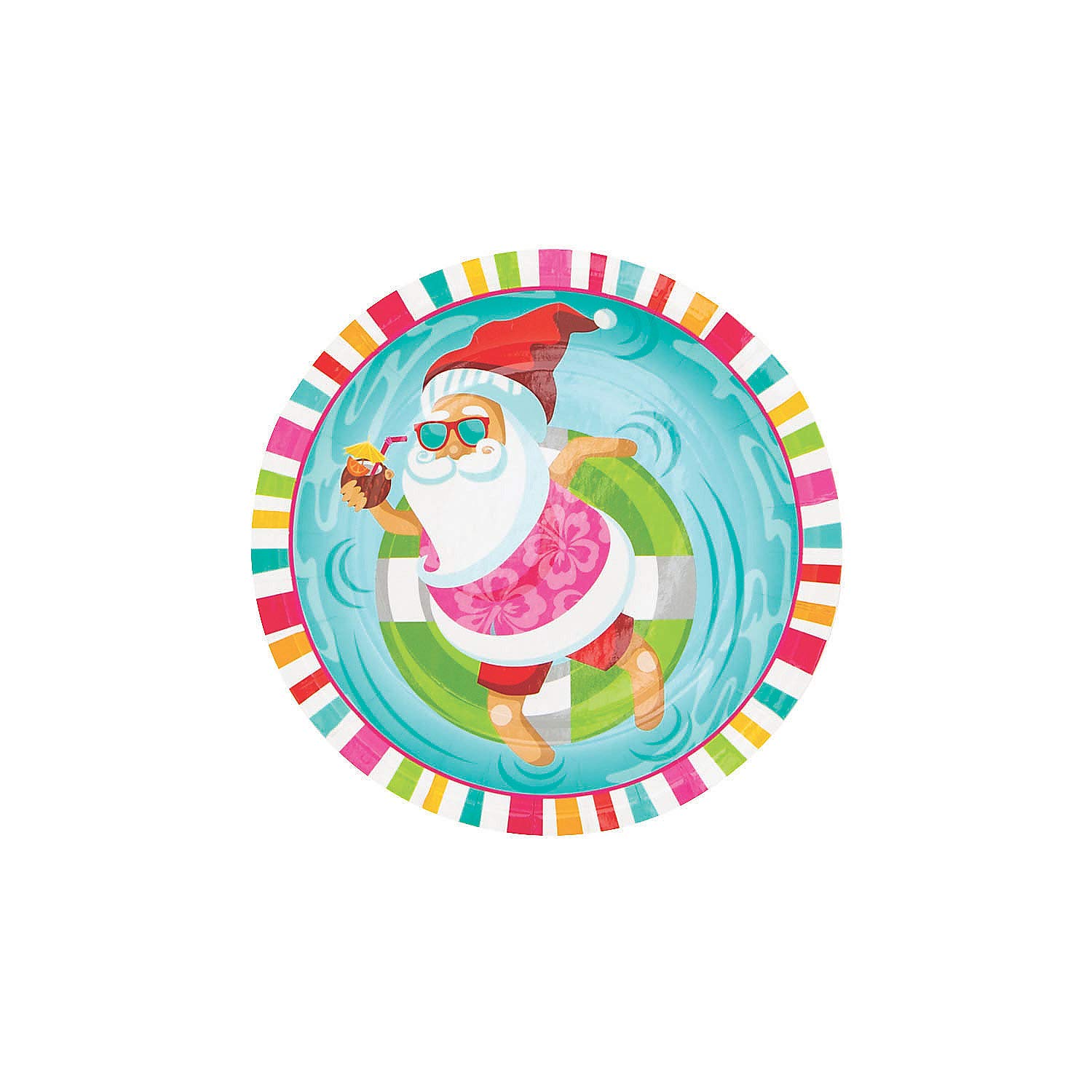 Fun Express Luau Santa Party Paper Dessert Plates - 8ct Disposable Christmas Dinner Plates for Kids Holiday Party, Birthday, Luau & Christmas Events - Santa Claus Themed Tableware for Festive Celebrations