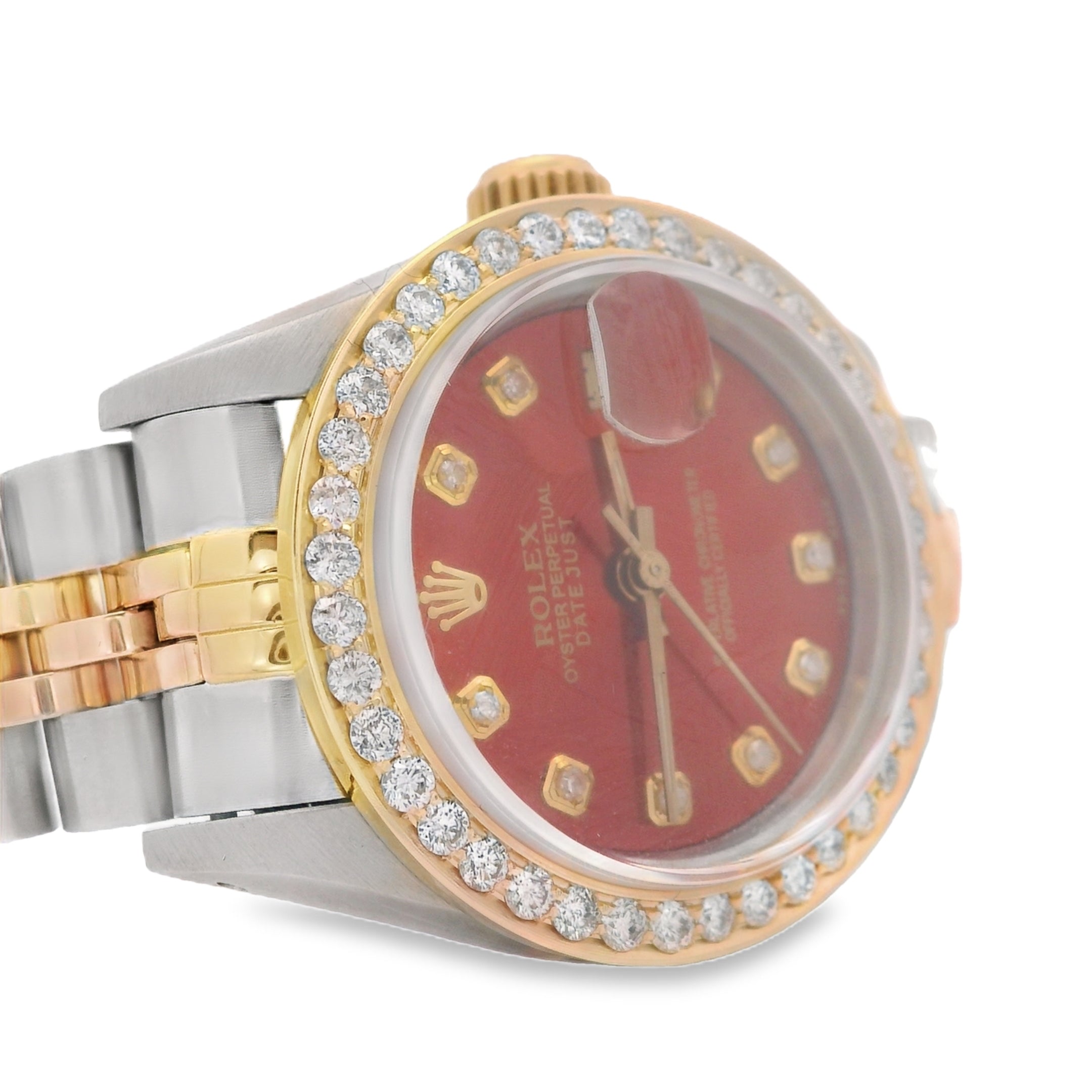 Luxury Women's Rolex Watch with Red Dial, Diamonds & Diamond Bezel - 26MM JTJ™ | Elegant Timepiece for Special Occasions, Gifts & Fashion Statements