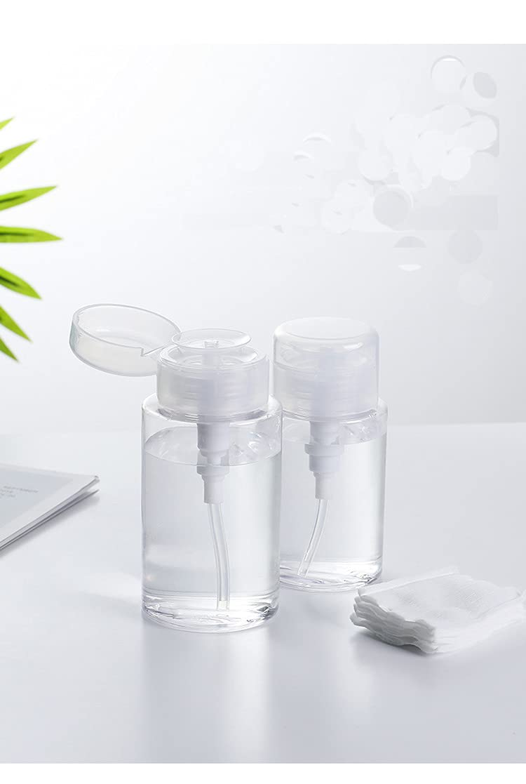 2 Pack 200ml Push Down Pump Dispenser Bottles for Makeup Remover & Nail Polish Remover - Refillable Cosmetic Liquid Container for Salon, Travel, Home Use