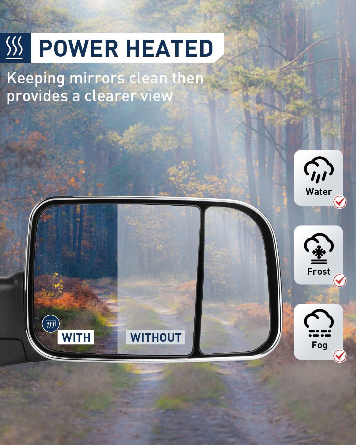 ECCPP Power Heated Towing Mirrors for Dodge Ram 1500/2500/3500 (2009-2017) - Chrome Exterior Side Mirrors with Turn Signal, Puddle Light & Main Glass - Perfect for Towing, Camping & Off-Road Adventures