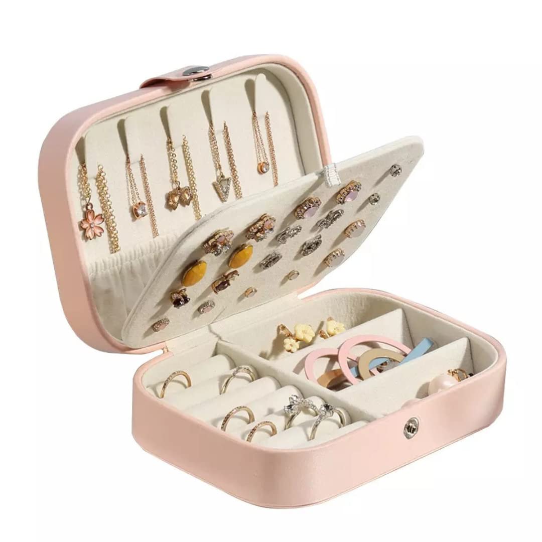 Portable Jewelry Organizer Travel Case - 2 Layer PU Leather Jewelry Storage Box for Earrings, Necklaces & Rings - Compact Elegant Jewelry Holder for Women - Perfect for Travel, Home & Office Use (Green)