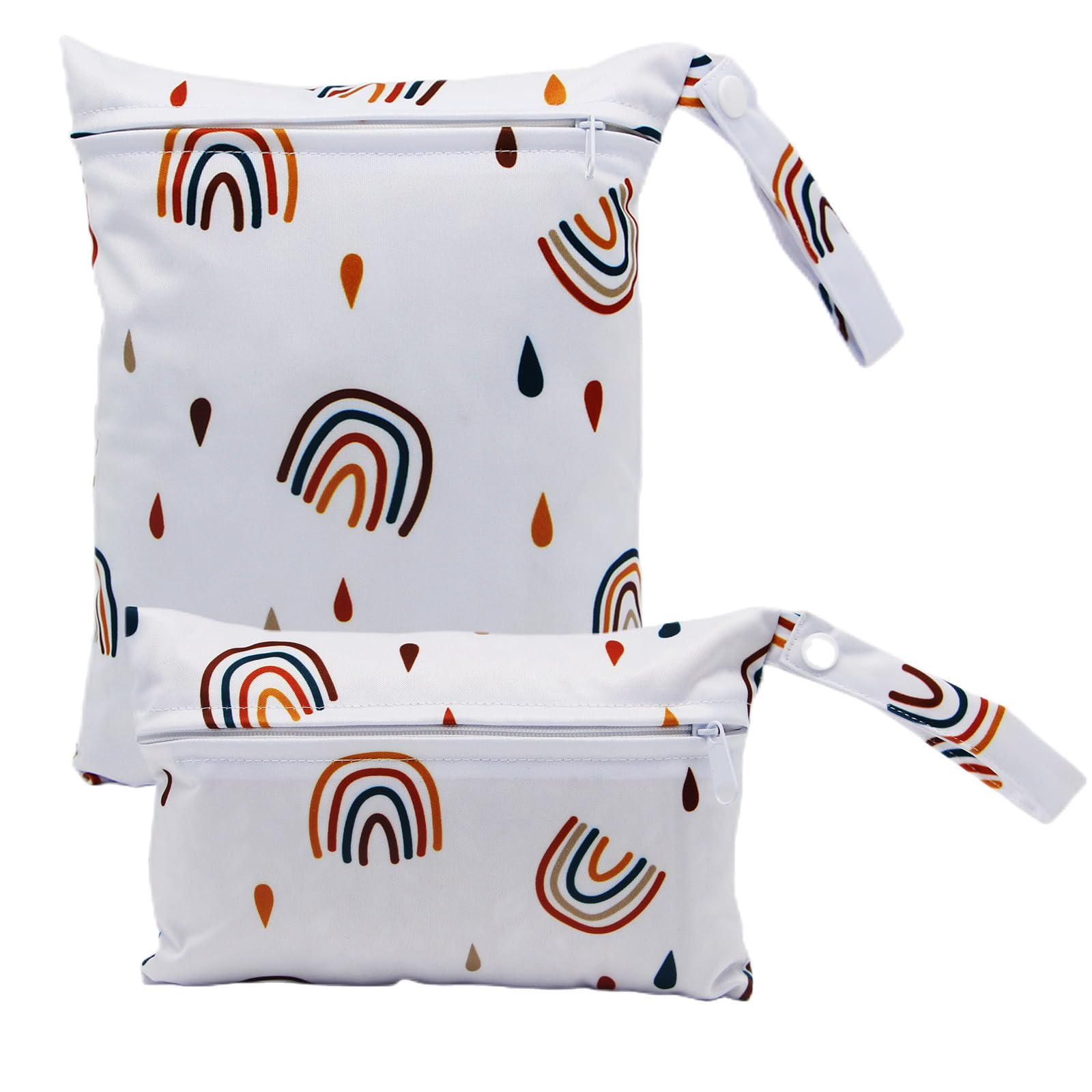 2 Pack Waterproof Reusable Wet Dry Bags for Baby Diapers & Breast Pump Parts - Cute Little Travel Organizer with Handle (7.9