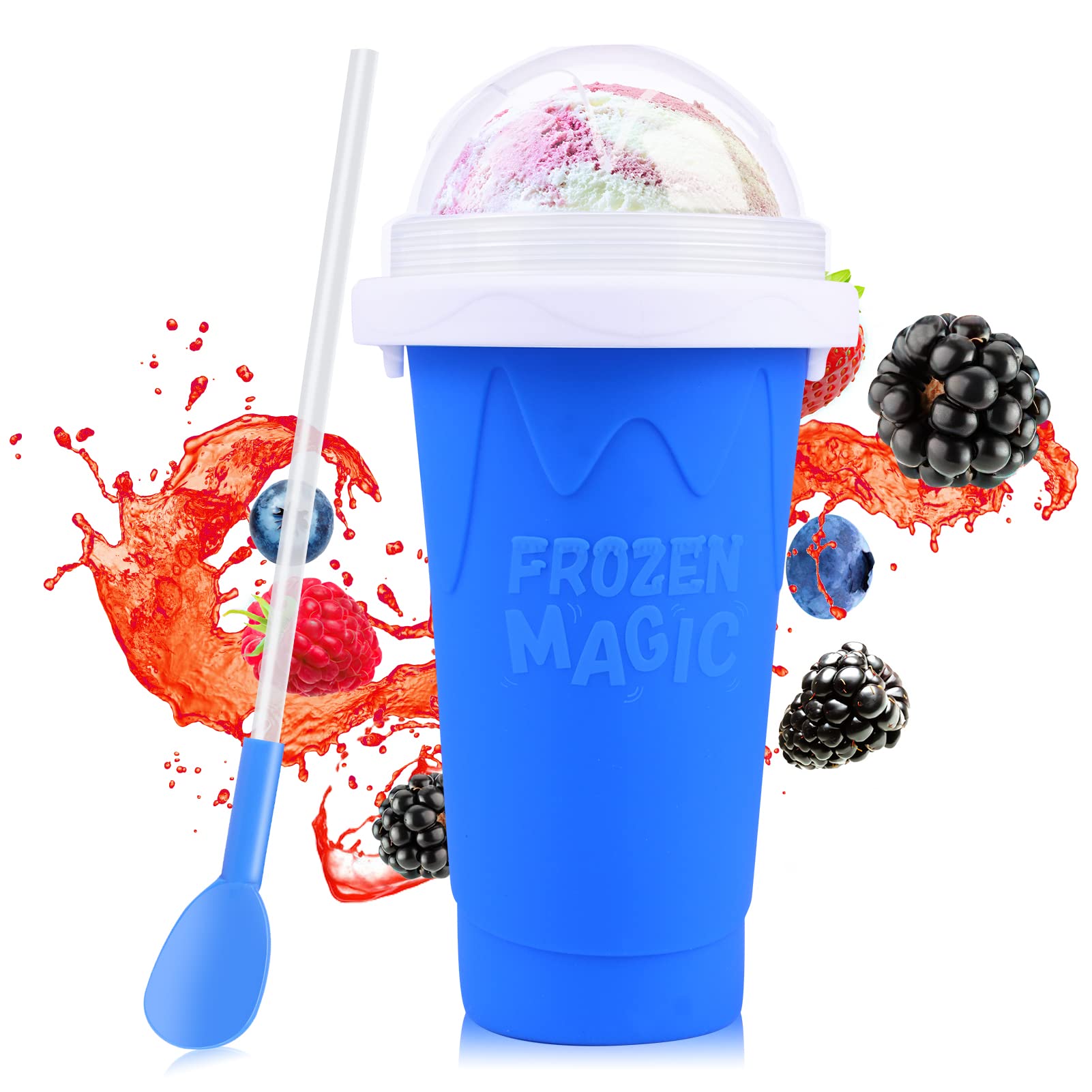 Magic Slushie Maker Cup - Double Layer Silica DIY Frozen Smoothie & Milkshake Maker - TikTok Viral Freeze Mug Tool for Homemade Icy Drinks - Portable Cooling Squeeze Cup for Summer Parties, BBQs & Poolside Refreshments (Blue)