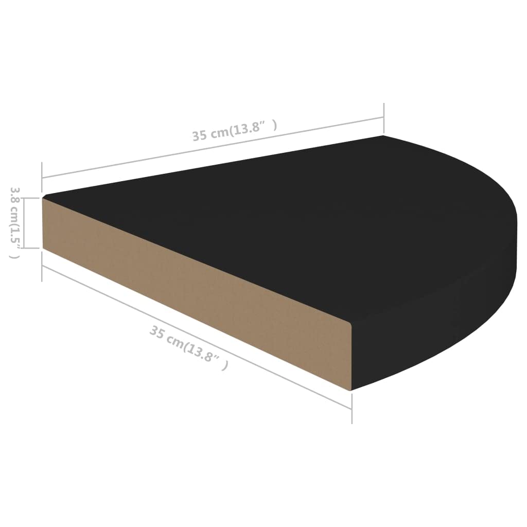 Modern Floating Wall Shelf - Black MDF Ledge Shelf 13.8