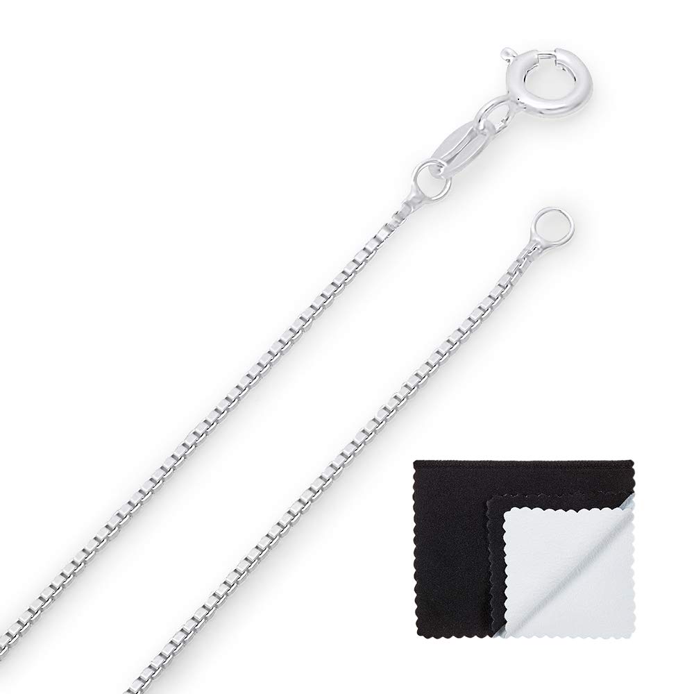 1mm Solid .925 Sterling Silver Square Box Chain Necklace with Gift Box - Perfect for Everyday Wear, Gifts & Special Occasions