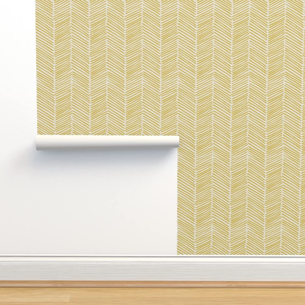 12ft x 2ft Removable Wallpaper - Yellow Gold Geometric Chevron Arrow Pattern | Peel & Stick Wallpaper for Bedroom, Nursery, Office & Home Decor | Gender Neutral Design by Spoonflower