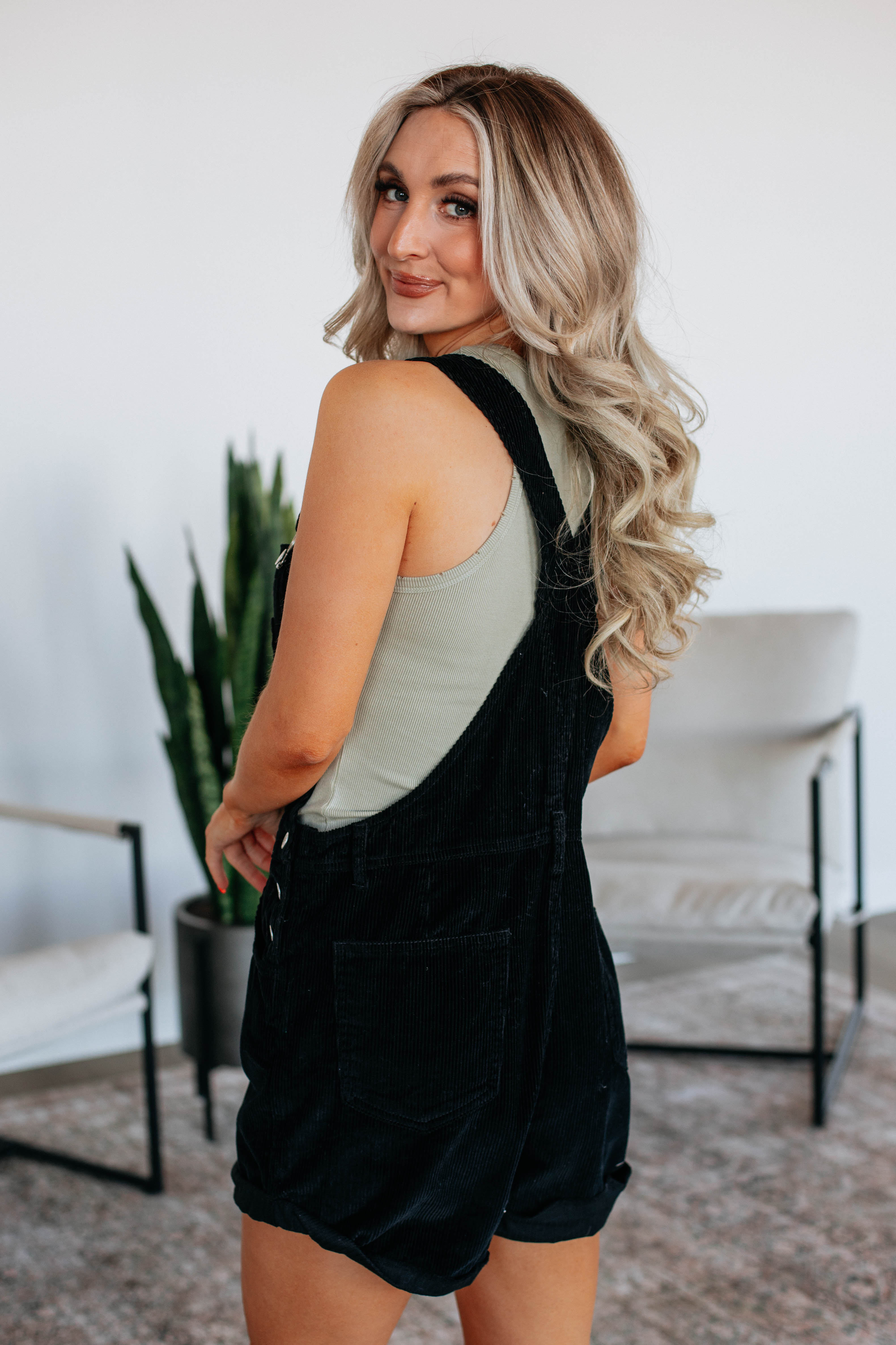 Hartley Corduroy Short Overalls for Women - Black Denim Jumpsuit with Adjustable Straps | Casual Outfit for Summer, Fall, Outdoor Activities & Streetwear Fashion