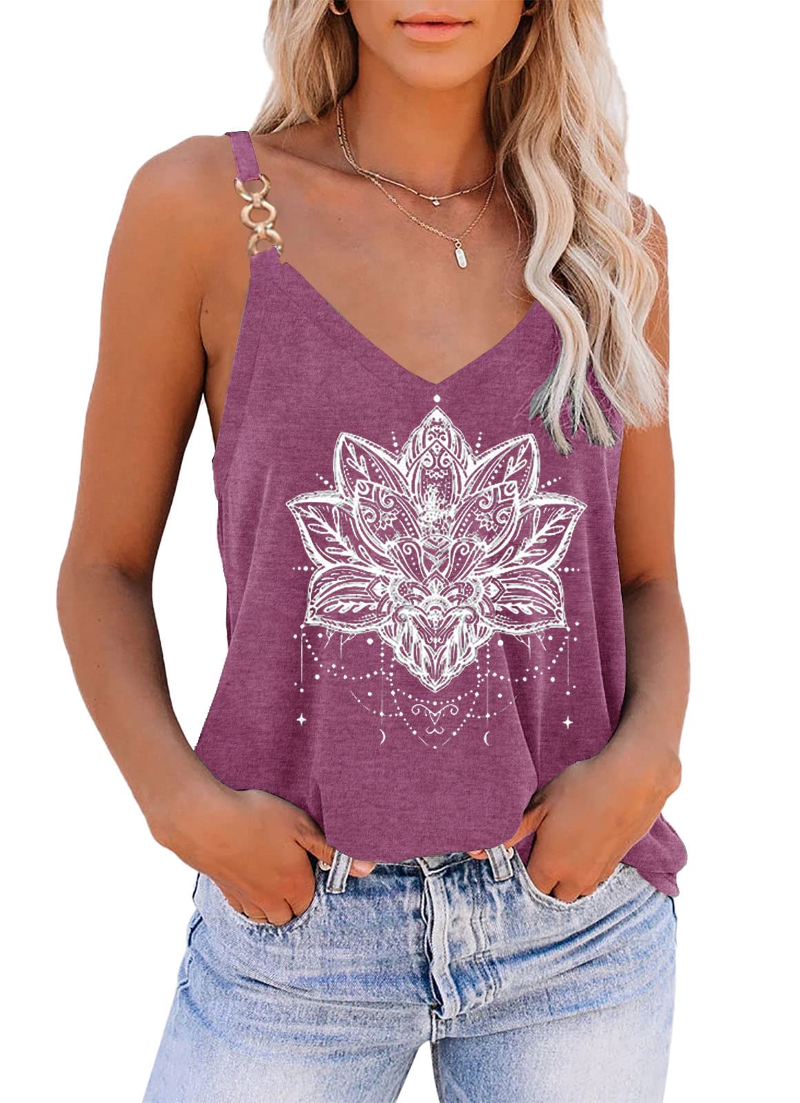 Women's Floral Print V-Neck Tank Top - Trendy Summer Tops for Women, Cute & Flattering - Perfect for Beach, Vacation, and Casual Outings